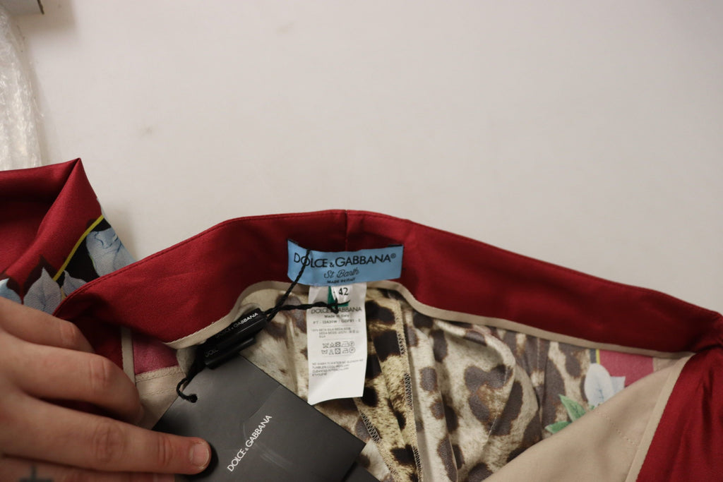 Dolce & Gabbana Multicolor Leopard Flora Gedruckt Mid Waist Hose Hose