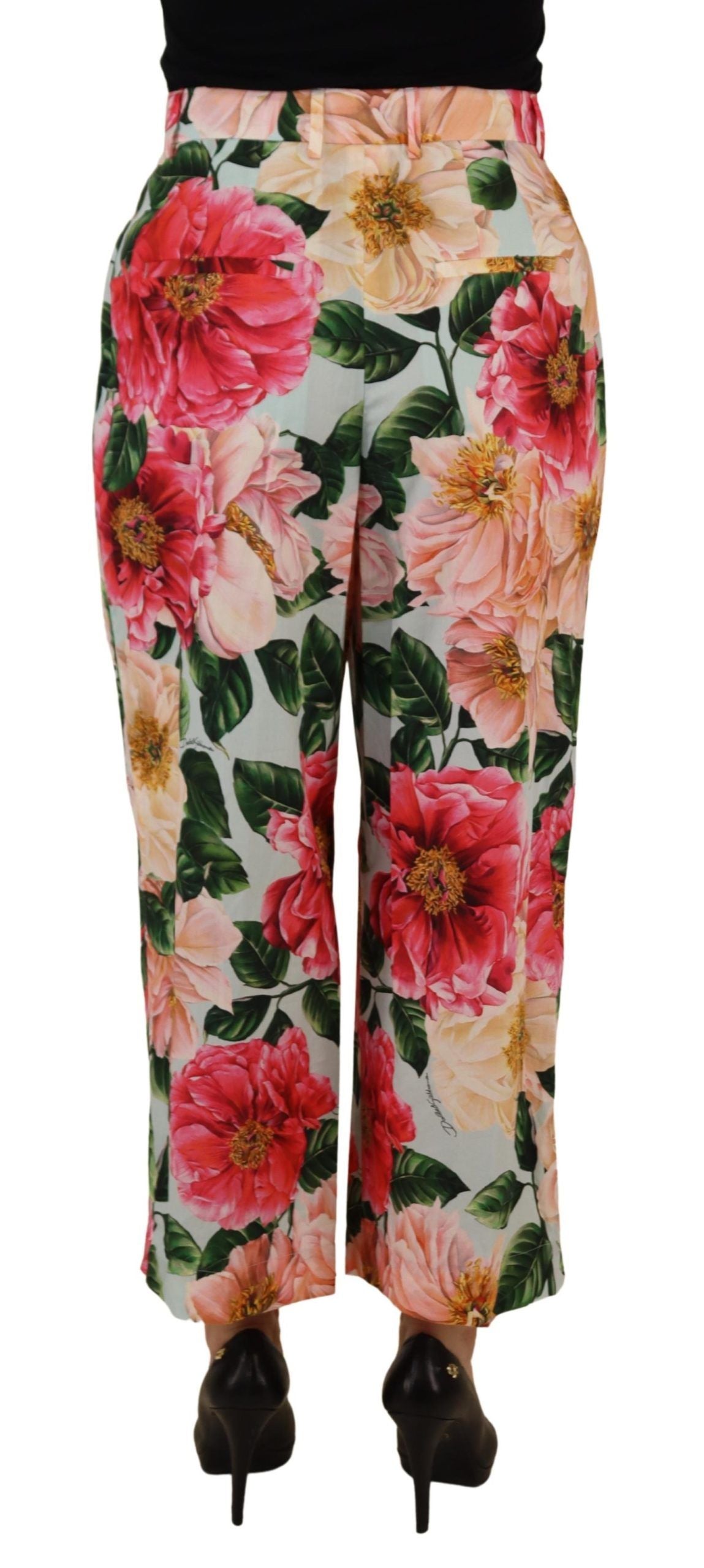 Dolce & Gabbana Multicolor Flora bedruckte Hose mit hoher Taille und abgeschnittener Hose