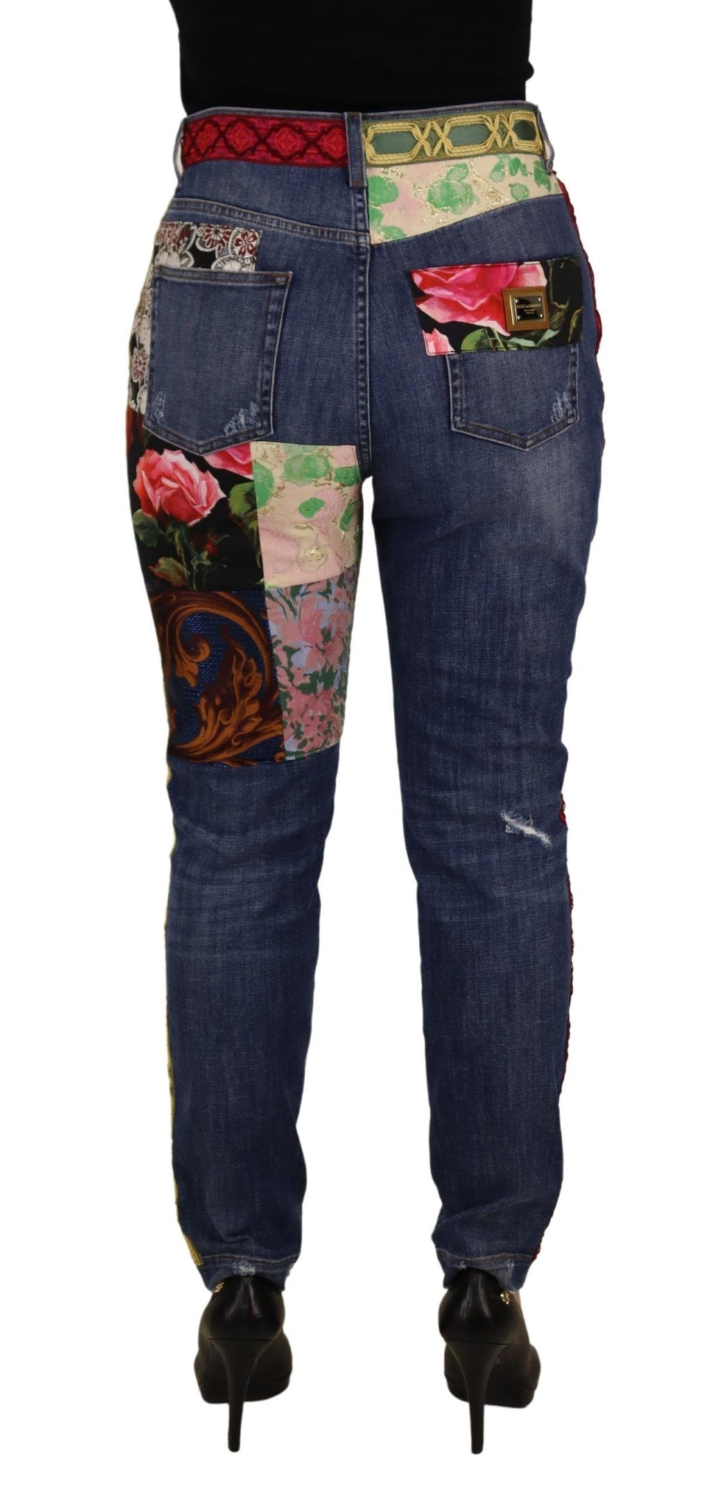Dolce & Gabbana Blaue Patchwork-Denim-Jeans mit hoher Taille