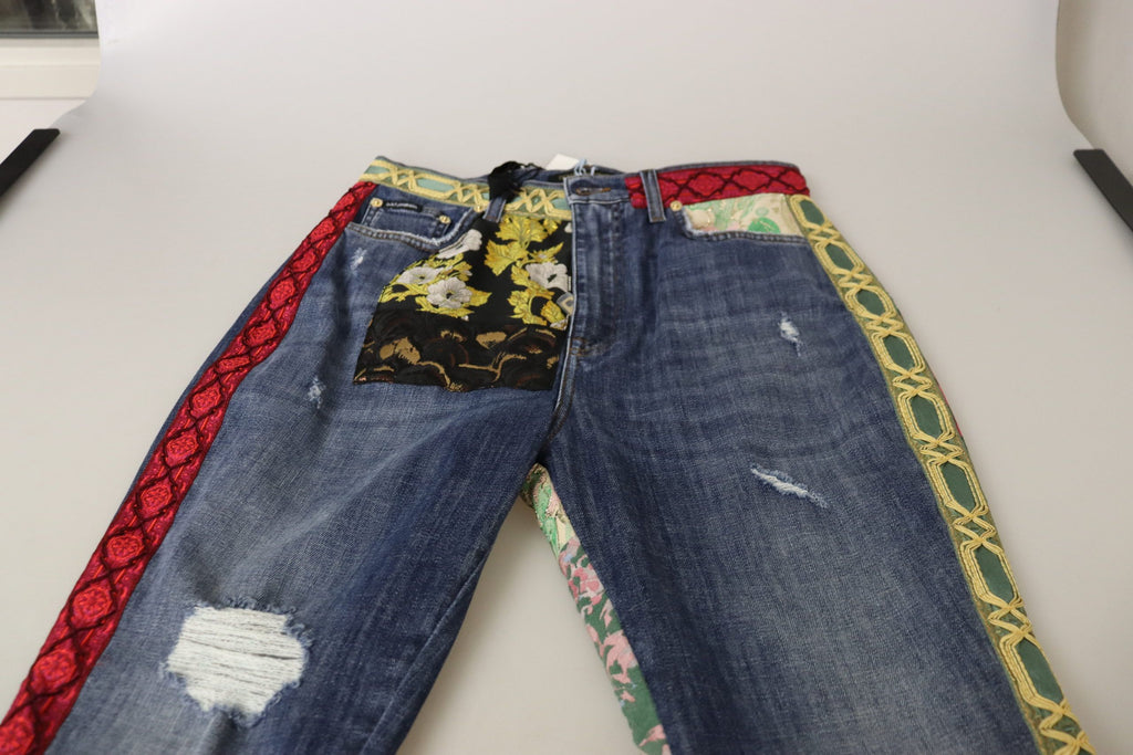 Dolce & Gabbana Blaue Patchwork-Denim-Jeans mit hoher Taille