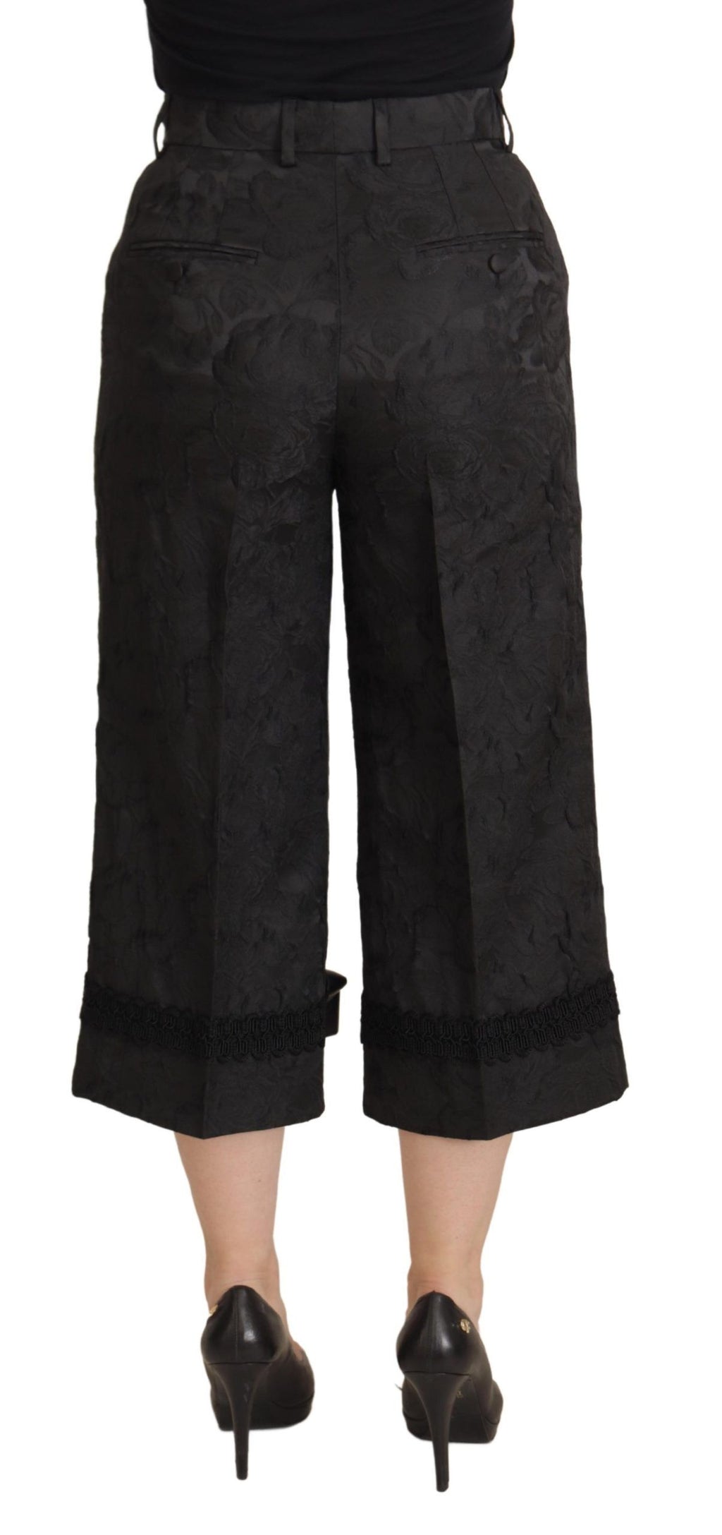 Dolce & Gabbana Schwarze Brokat-Hose mit hoher Taille
