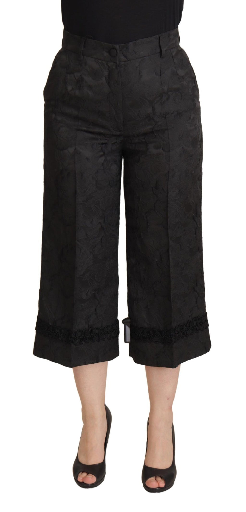 Dolce & Gabbana Schwarze Brokat-Hose mit hoher Taille