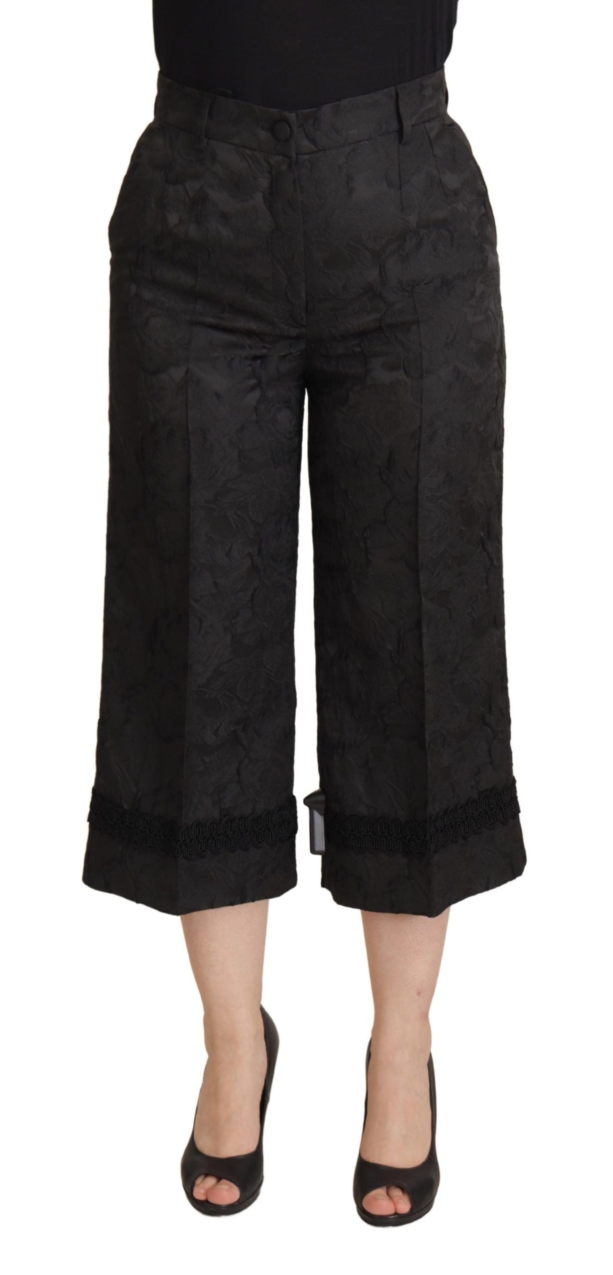 Dolce & Gabbana Schwarze Brokat-Hose mit hoher Taille
