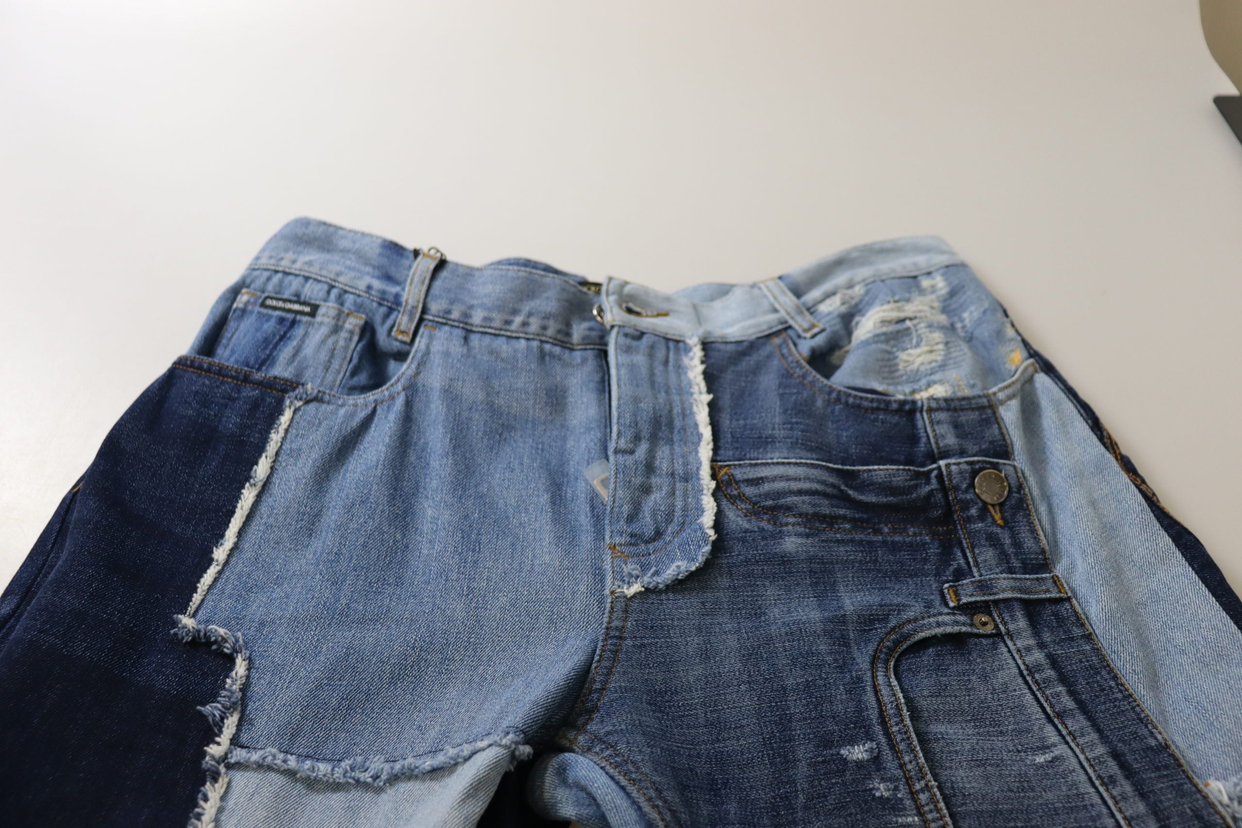 Dolce & Gabbana Multicolor Patchwork Denim Jeans mit hoher Taille