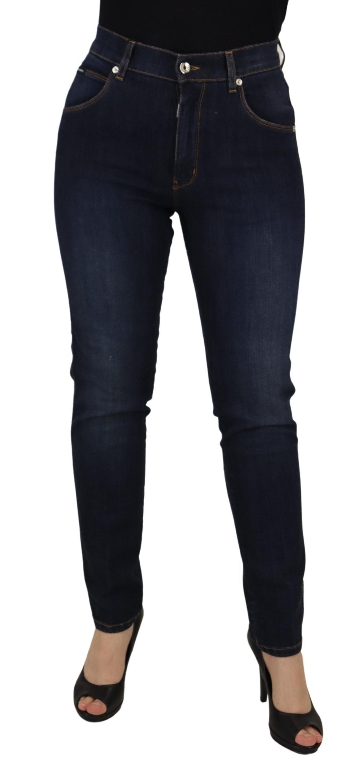 Dolce & Gabbana Blaue Baumwoll-Skinny-Denim-Jeans mit hoher Taille