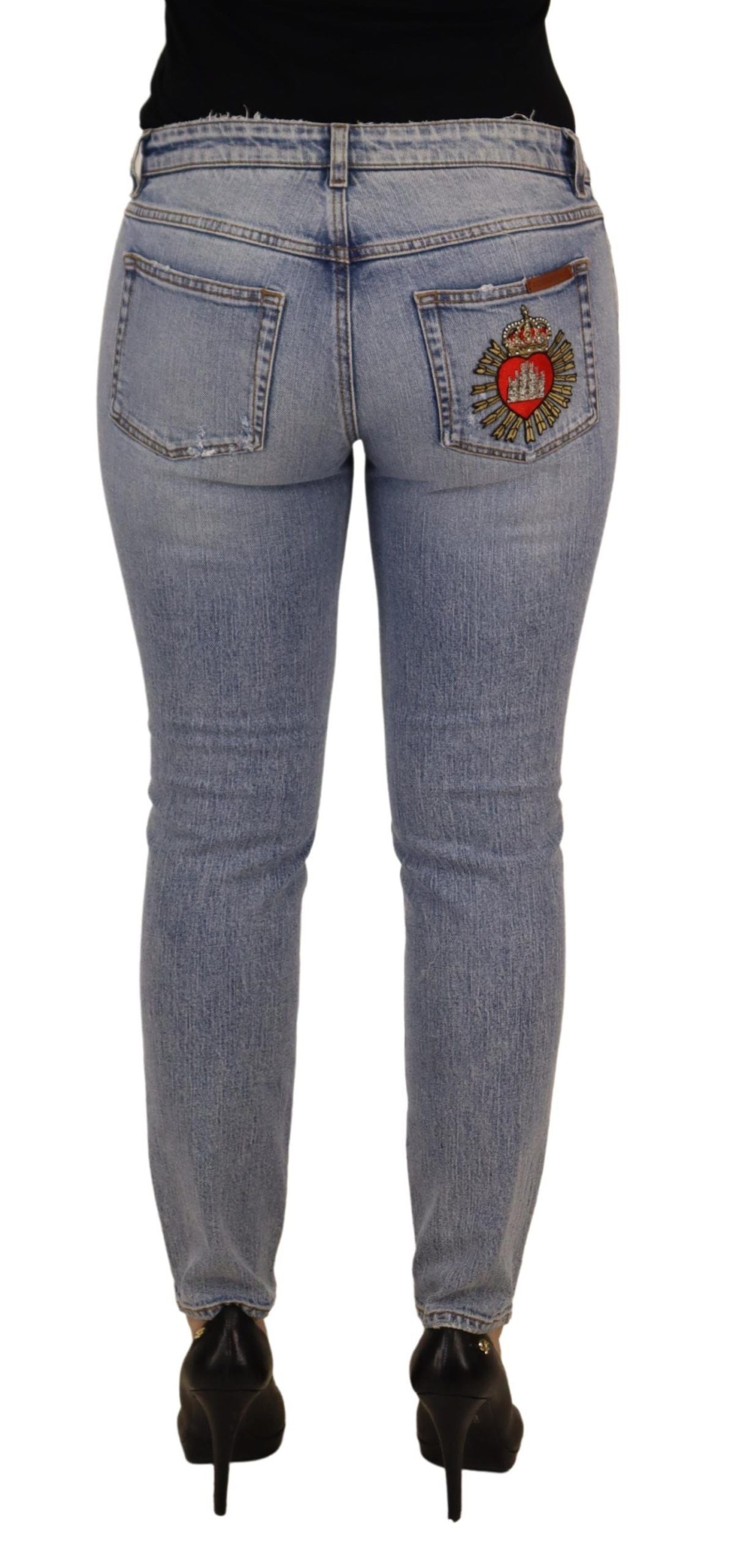 Dolce & Gabbana Blaue Baumwoll-Stretch-Skinny-Jeans mit niedriger Taille aus Denim