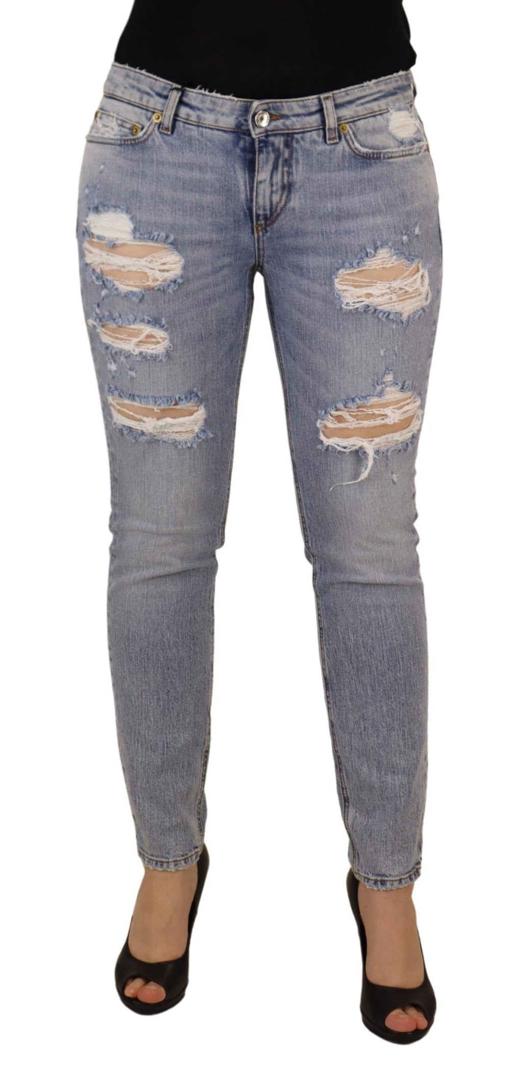 Dolce & Gabbana Blaue Baumwoll-Stretch-Skinny-Jeans mit niedriger Taille aus Denim