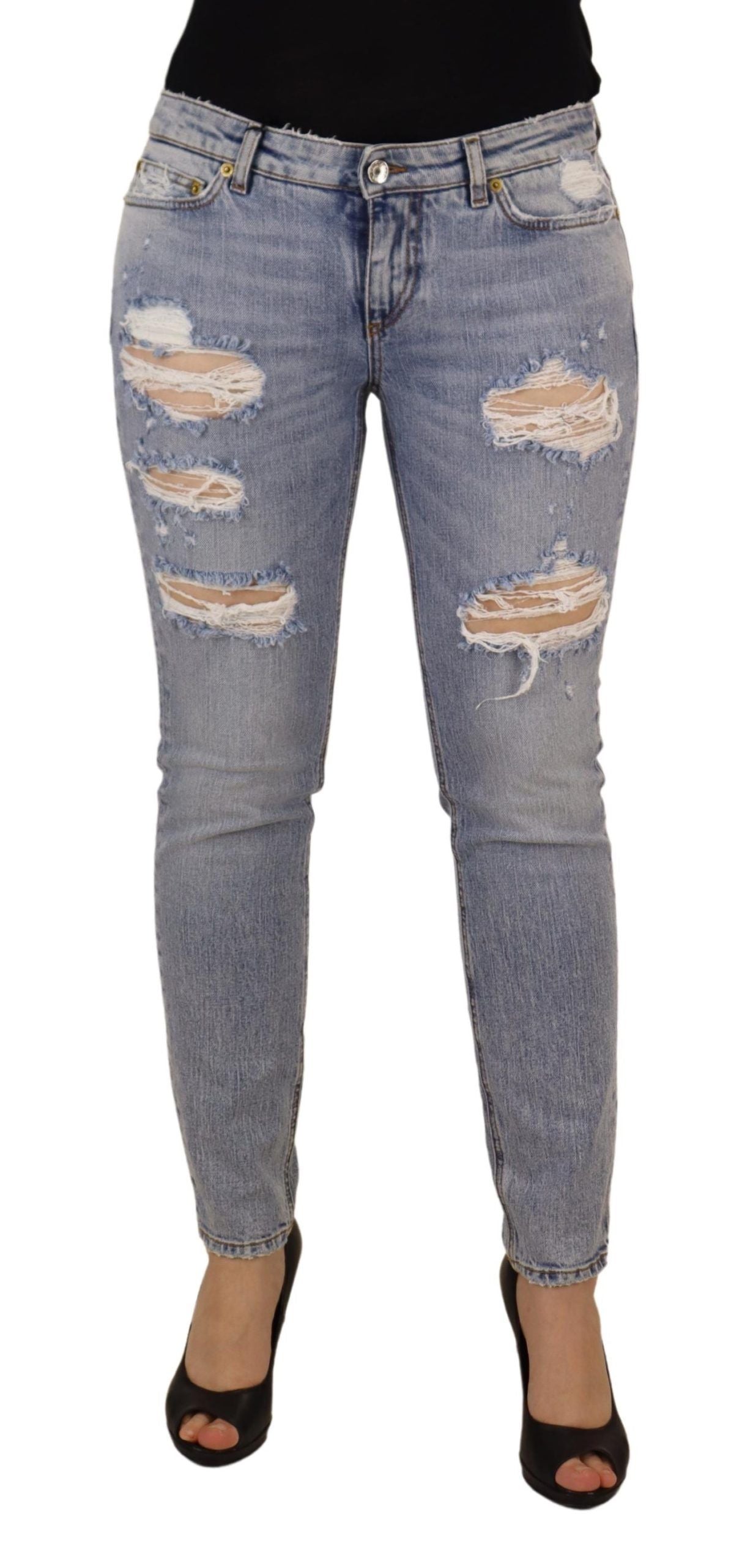 Dolce & Gabbana Blaue Baumwoll-Stretch-Skinny-Jeans mit niedriger Taille aus Denim