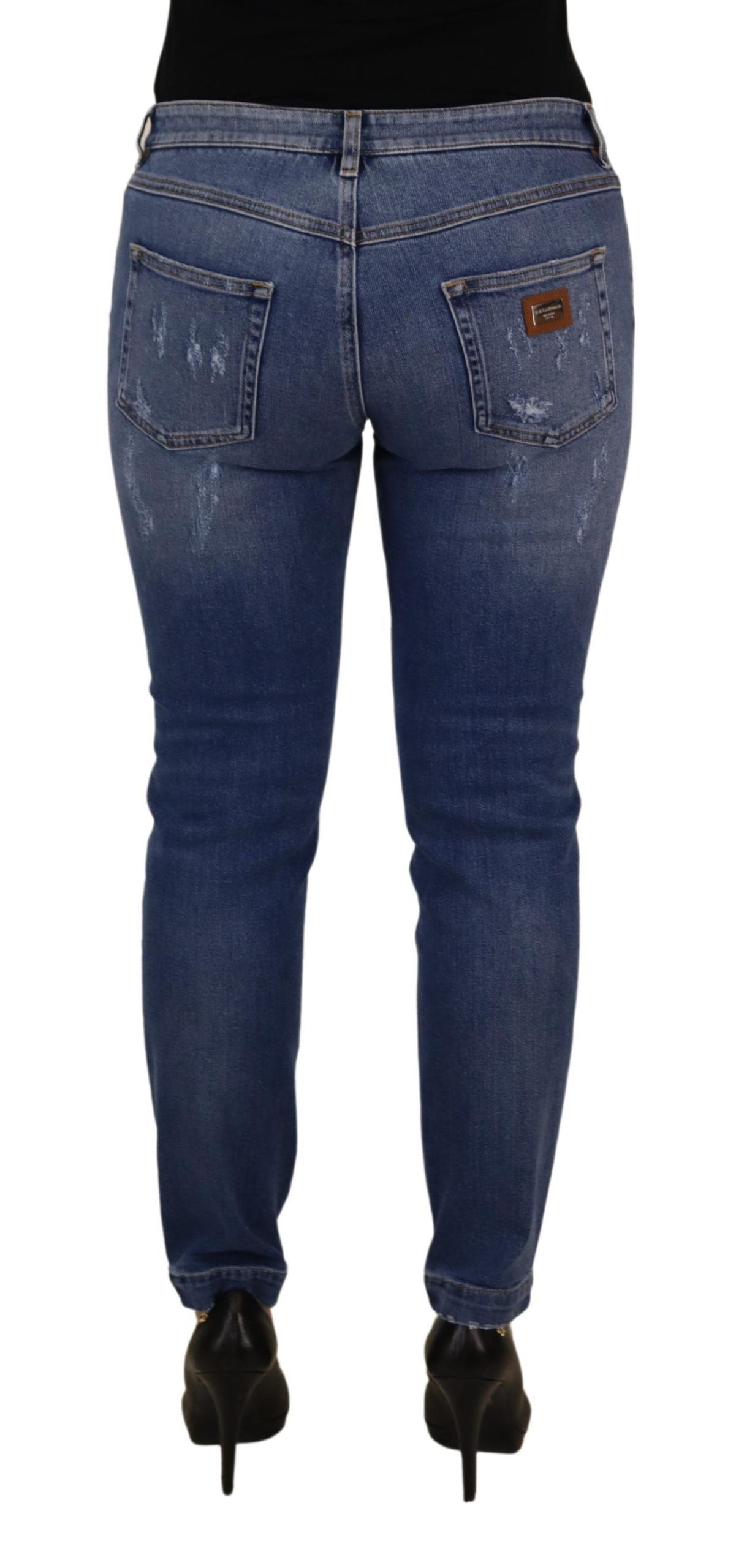 Dolce & Gabbana Blaue gewaschene Baumwoll-Skinny-Jeans mit niedriger Taille aus Denim