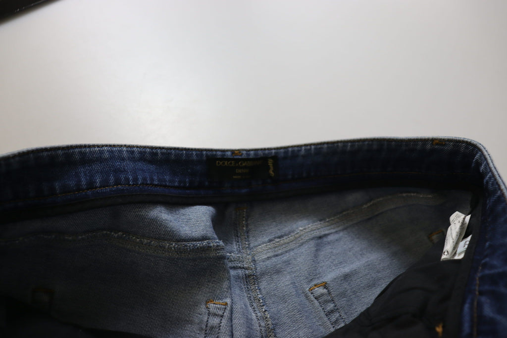 Dolce & Gabbana Blaue gewaschene Baumwoll-Skinny-Jeans mit niedriger Taille aus Denim