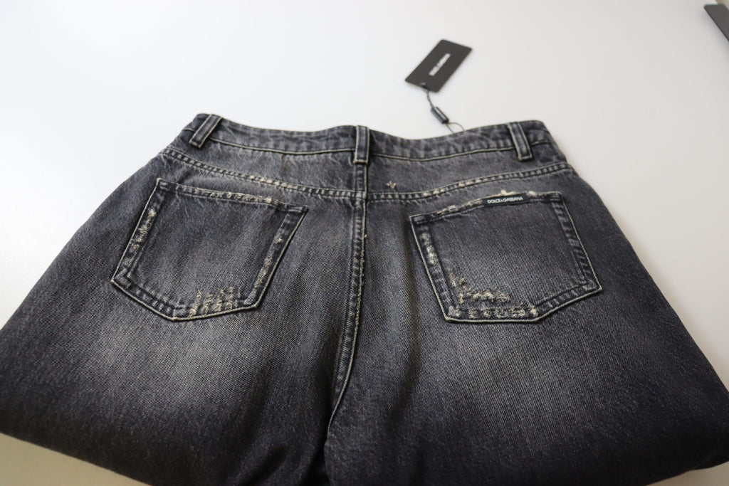 Dolce & Gabbana Schwarze verwaschene, zerfledderte Denim-Jeans mit hoher Taille