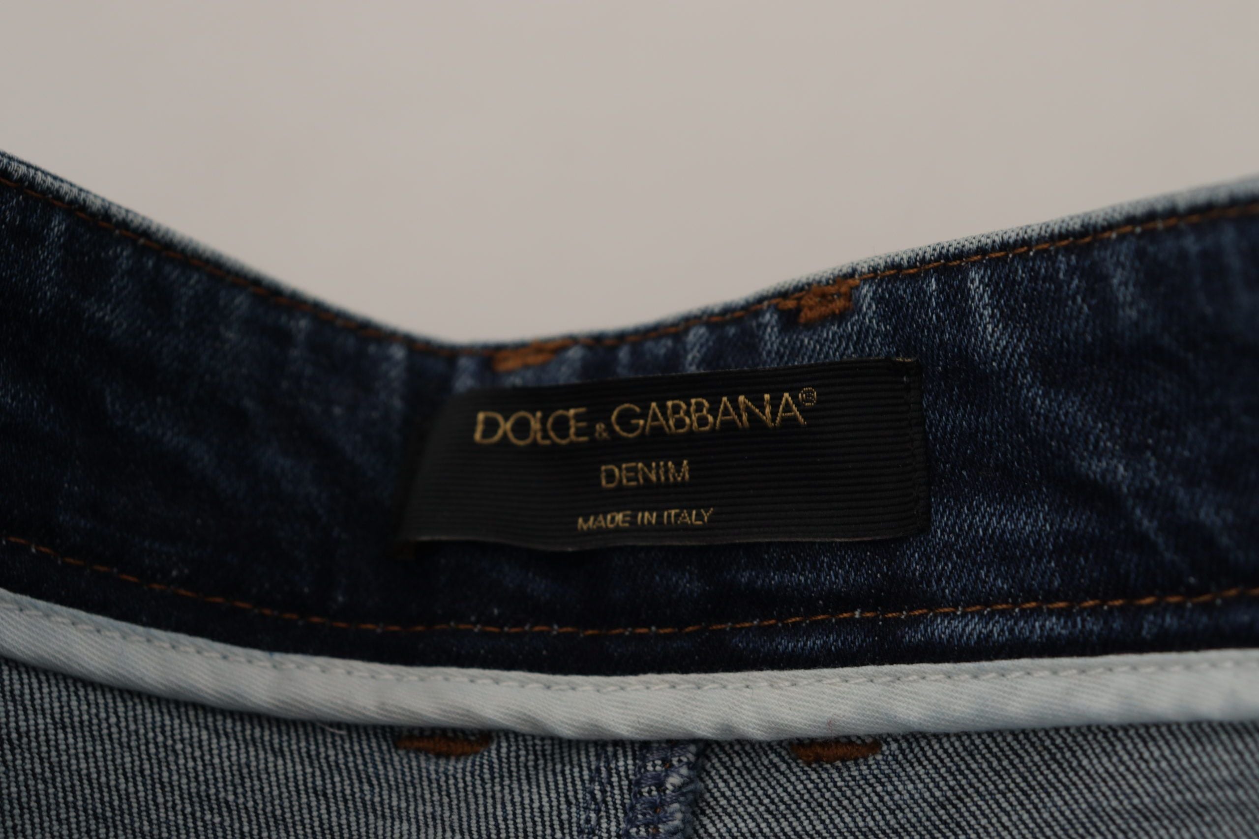 Dolce & Gabbana Blaue Denim-Hose mit Kristallverzierung Jeans