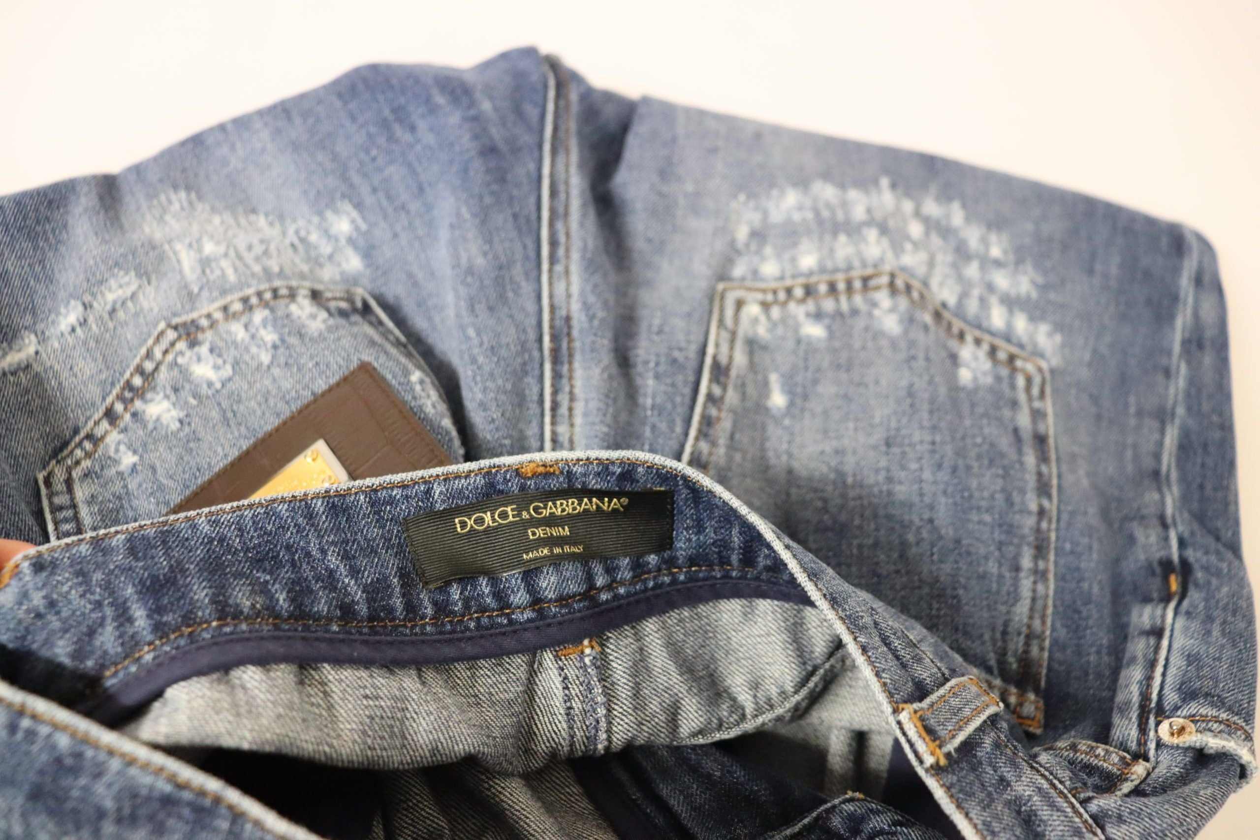 Dolce & Gabbana Blau gewaschene Hose mit hoher Taille und lockerer Passform