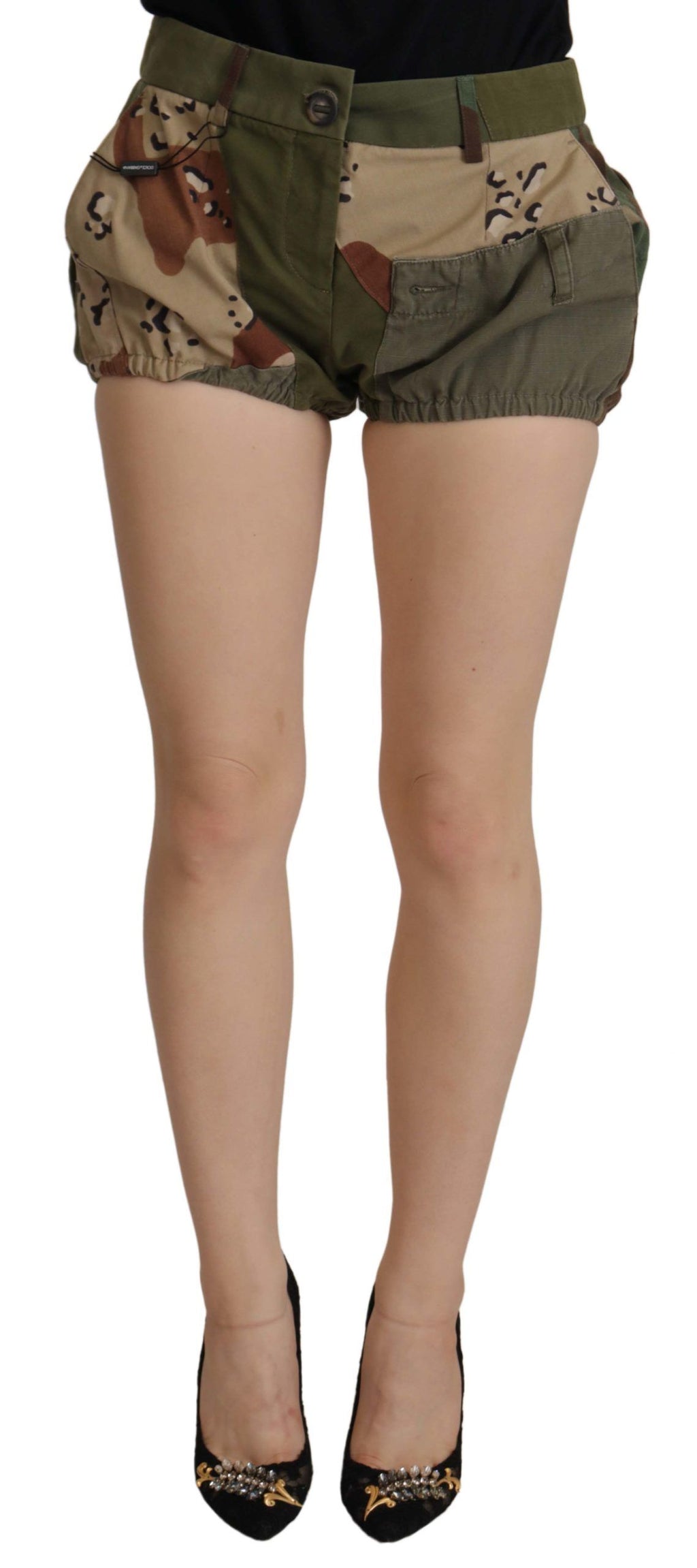 Dolce & Gabbana Grüne High Waist Hot Pants Baumwolle Armee Shorts
