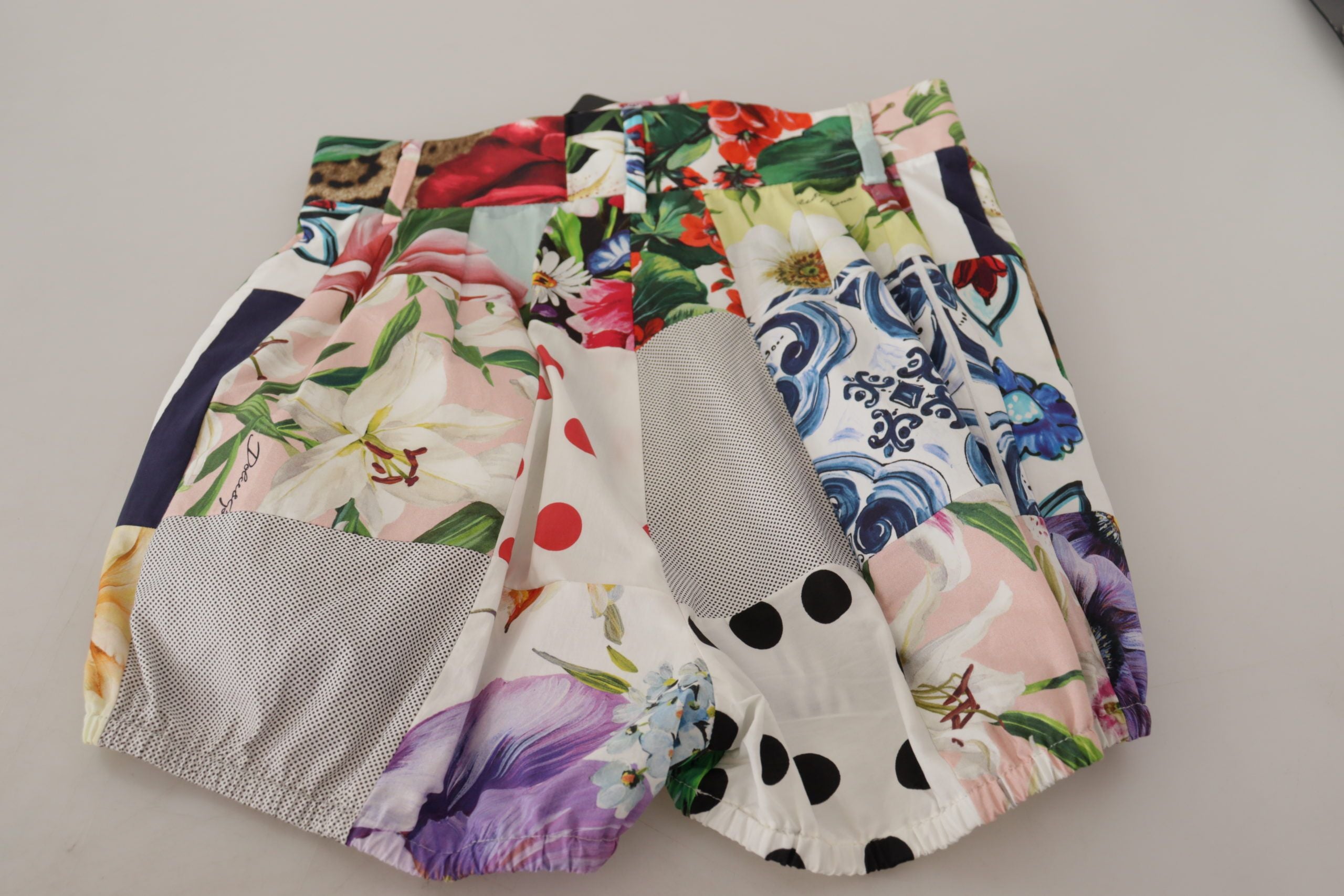 Dolce & Gabbana Multicolor Patchwork Baumwollshorts mit hoher Taille