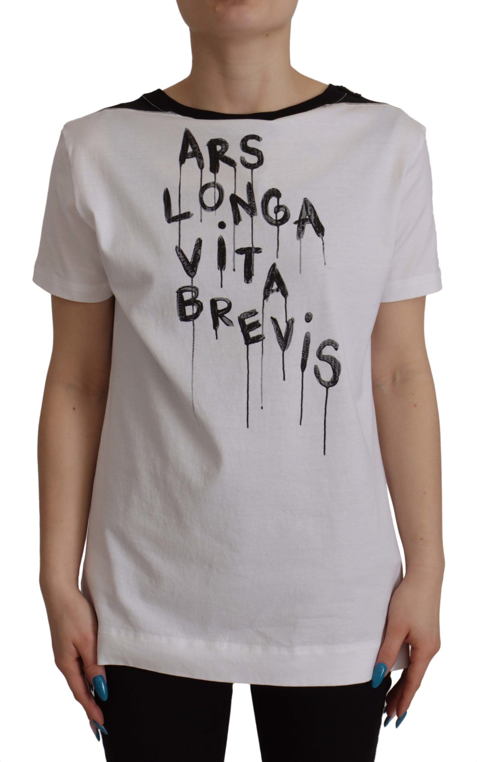 Dolce & Gabbana Weißes T-Shirt aus Baumwolle mit Rundhalsausschnitt und Slogan