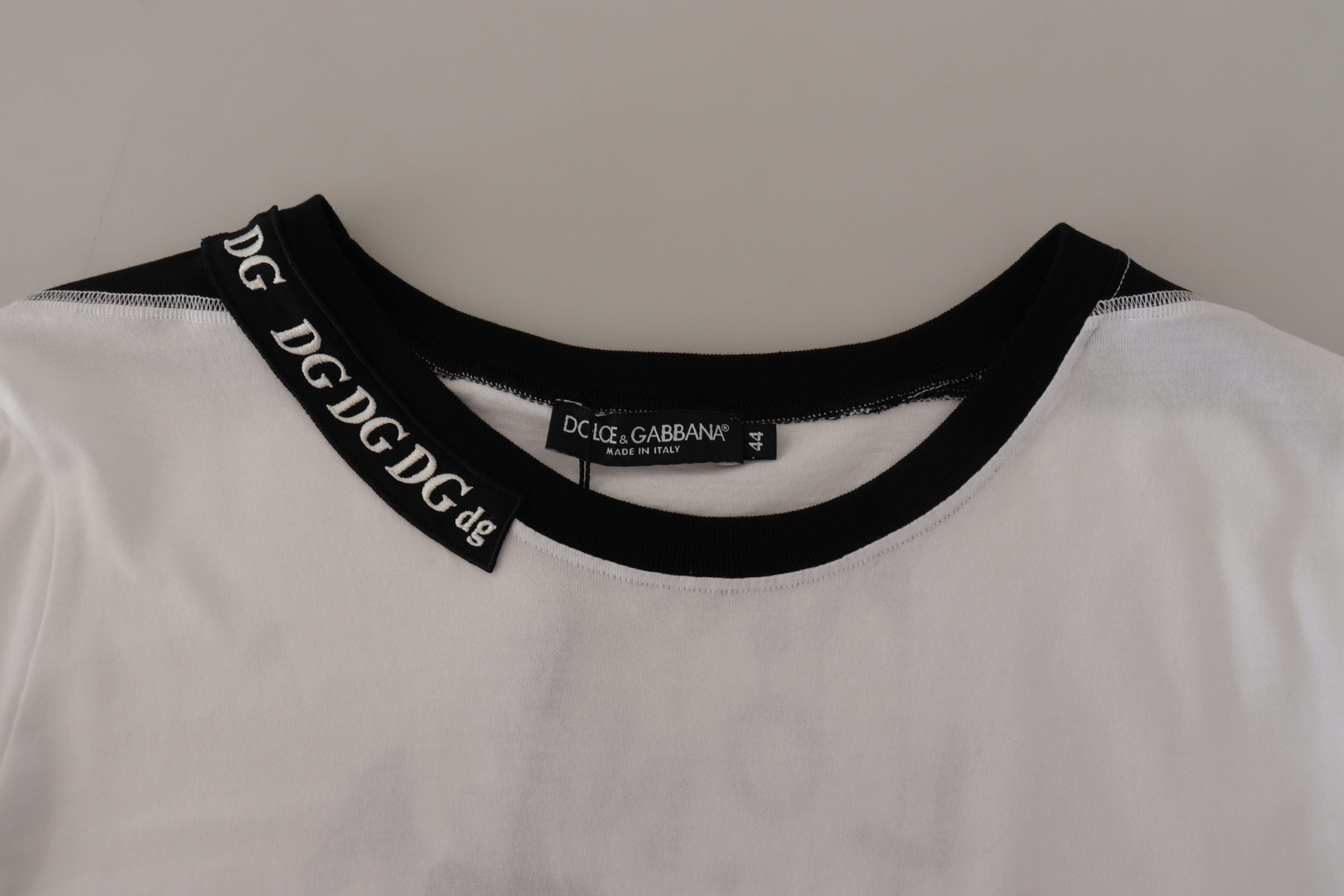 Dolce & Gabbana Weißes T-Shirt aus Baumwolle mit Rundhalsausschnitt und Slogan