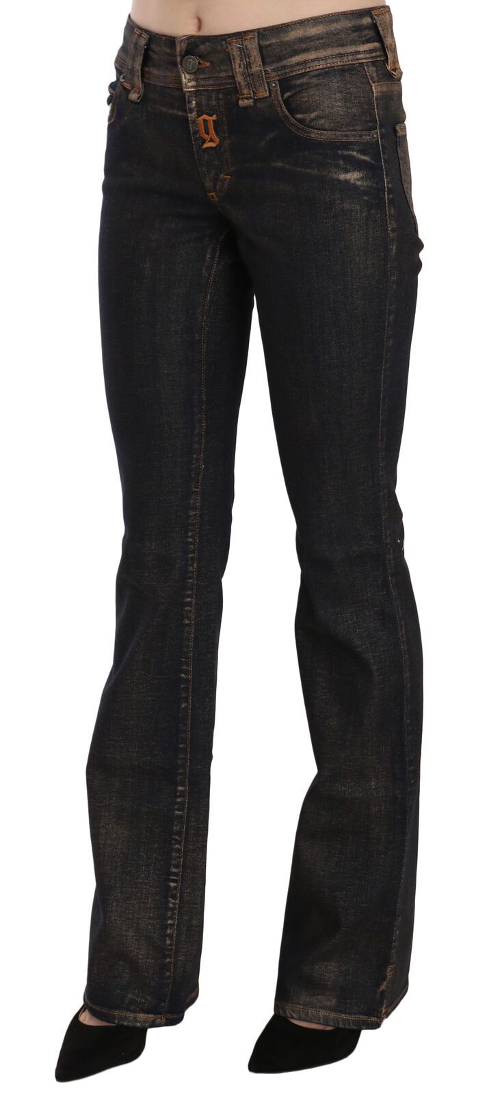 John Galliano Schwarze gewaschene Denim-Hose mit ausgestelltem Bund aus Baumwolle