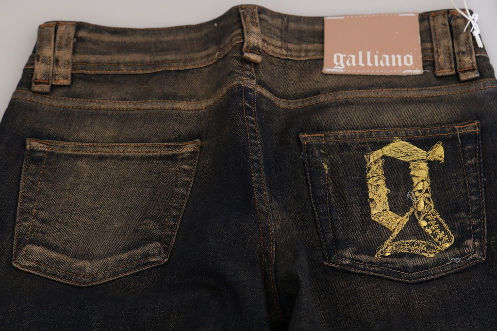 John Galliano Schwarze gewaschene Denim-Hose mit ausgestelltem Bund aus Baumwolle