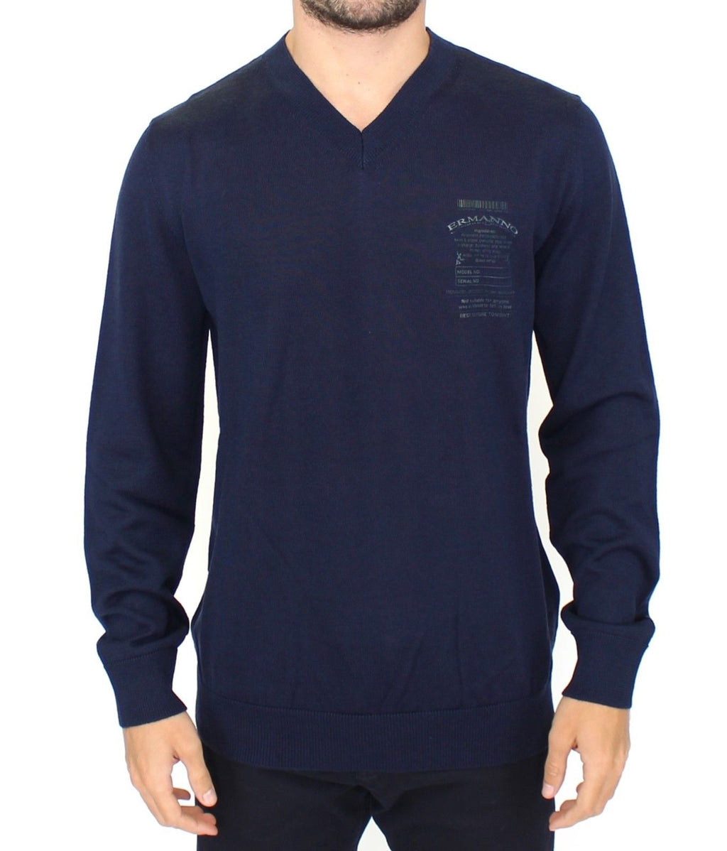 Ermanno Scervino Blauer Pullover mit V-Ausschnitt aus einer Wollmischung