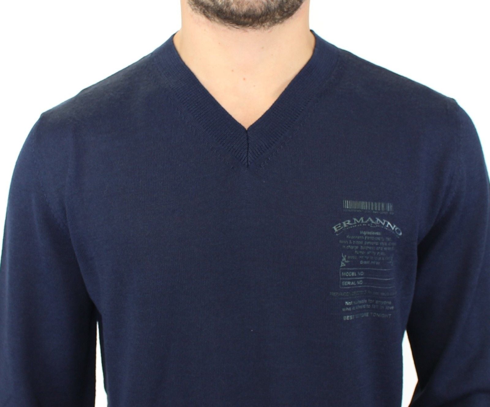 Ermanno Scervino Blauer Pullover mit V-Ausschnitt aus einer Wollmischung