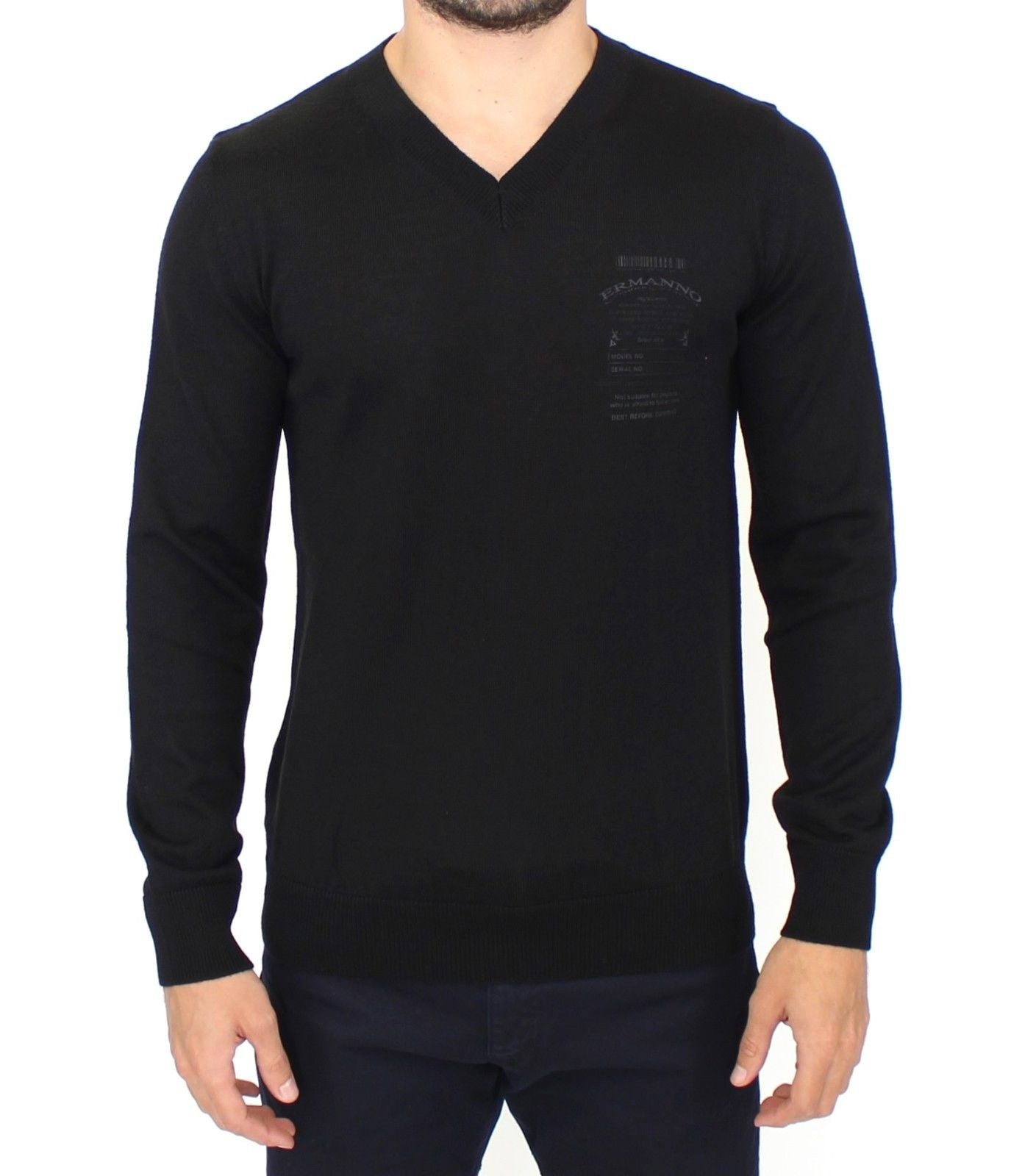 Ermanno Scervino Schwarzer Pullover mit V-Ausschnitt aus einer Wollmischung
