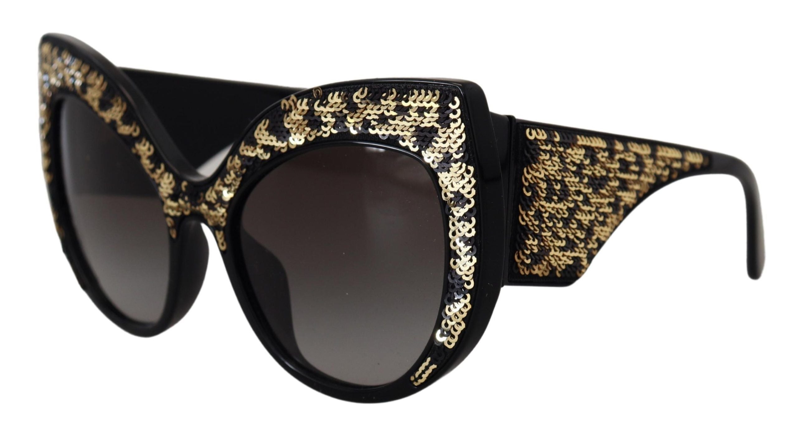 Dolce & Gabbana Schwarz Gold Pailletten Schmetterling Polarisierte Sonnenbrille DG4326