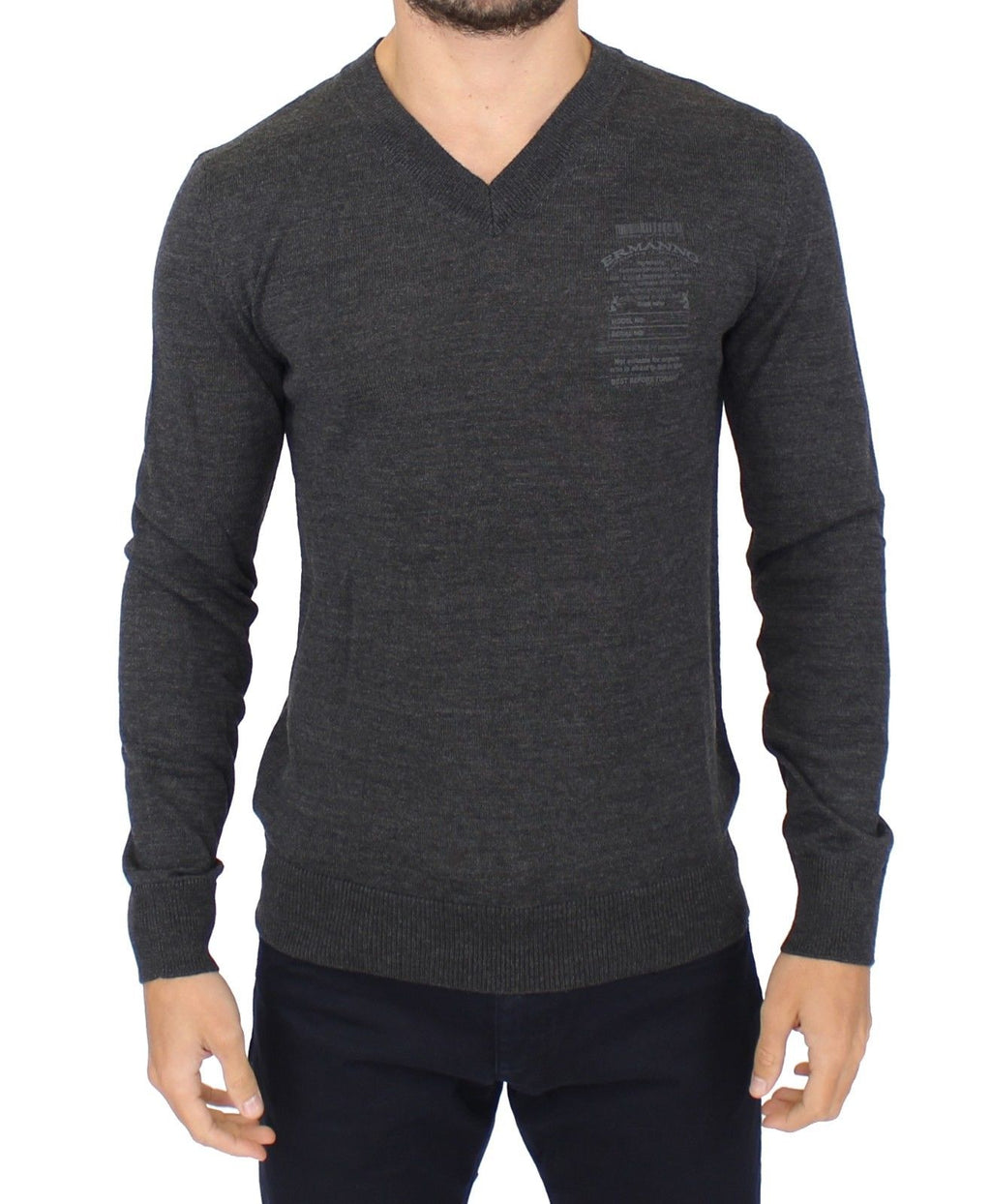Ermanno Scervino Grauer Pullover mit V-Ausschnitt aus Wollmischung