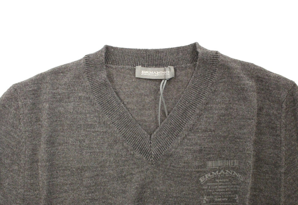 Ermanno Scervino Grauer Pullover mit V-Ausschnitt aus Wollmischung