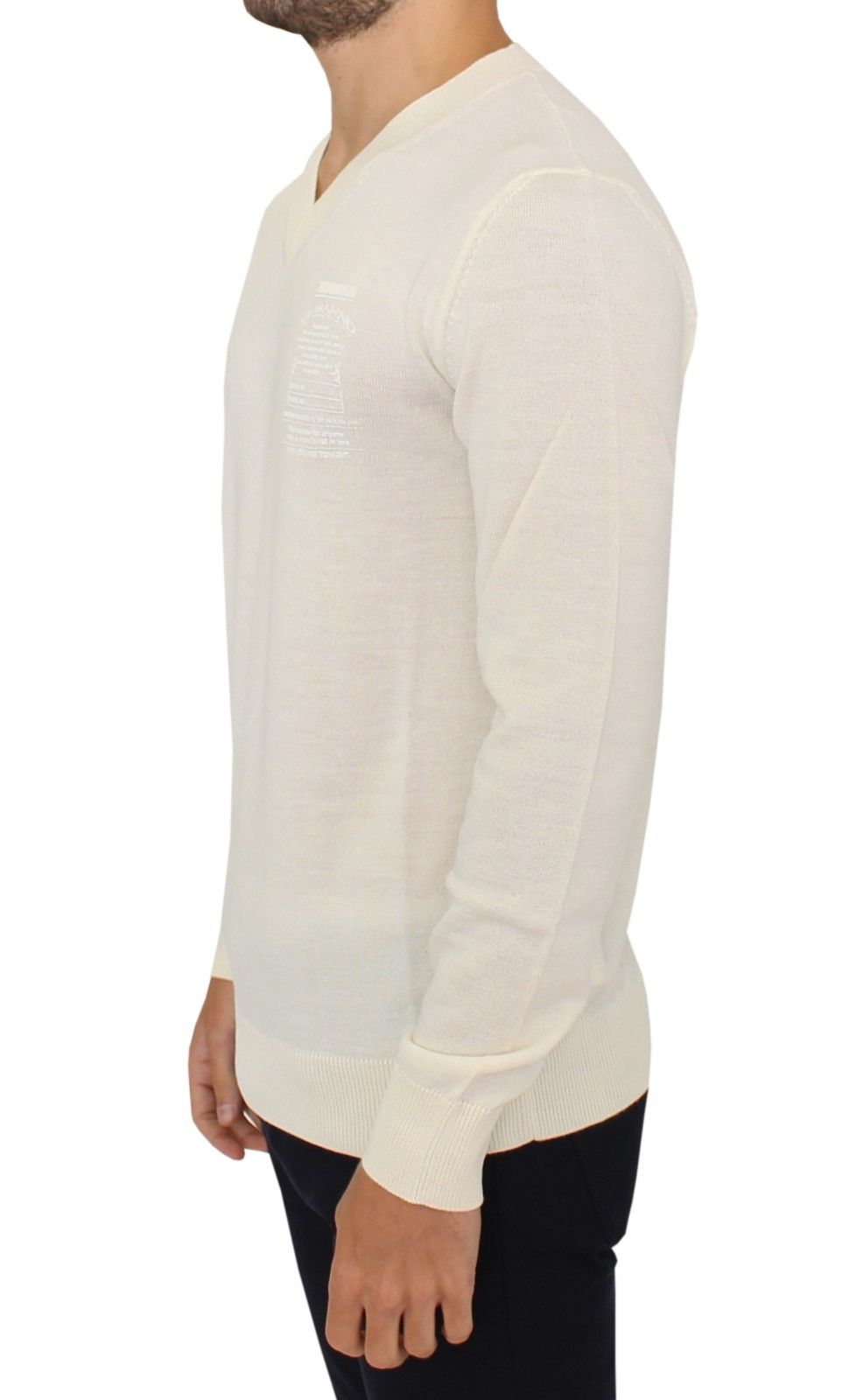 Ermanno Scervino Off White Pullover mit V-Ausschnitt aus Wollmischung