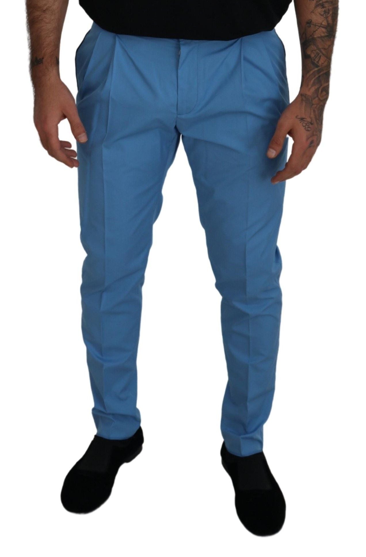 Dolce & Gabbana Blaue Baumwoll-Seiden-Hose Chinohose Hose