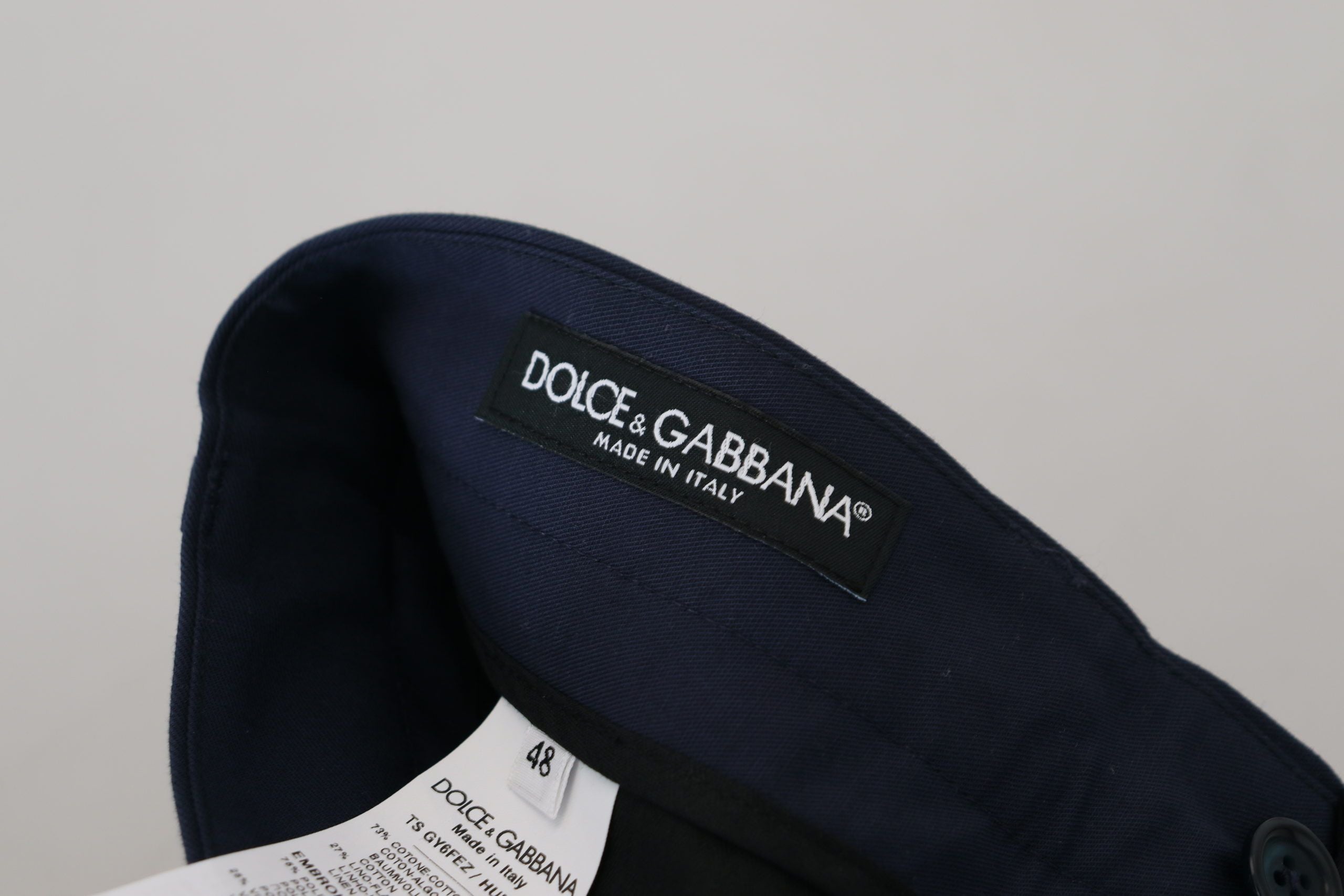 Dolce & Gabbana Blaue Leinen-Baumwoll-Schlank-Hose Chinos Hosen