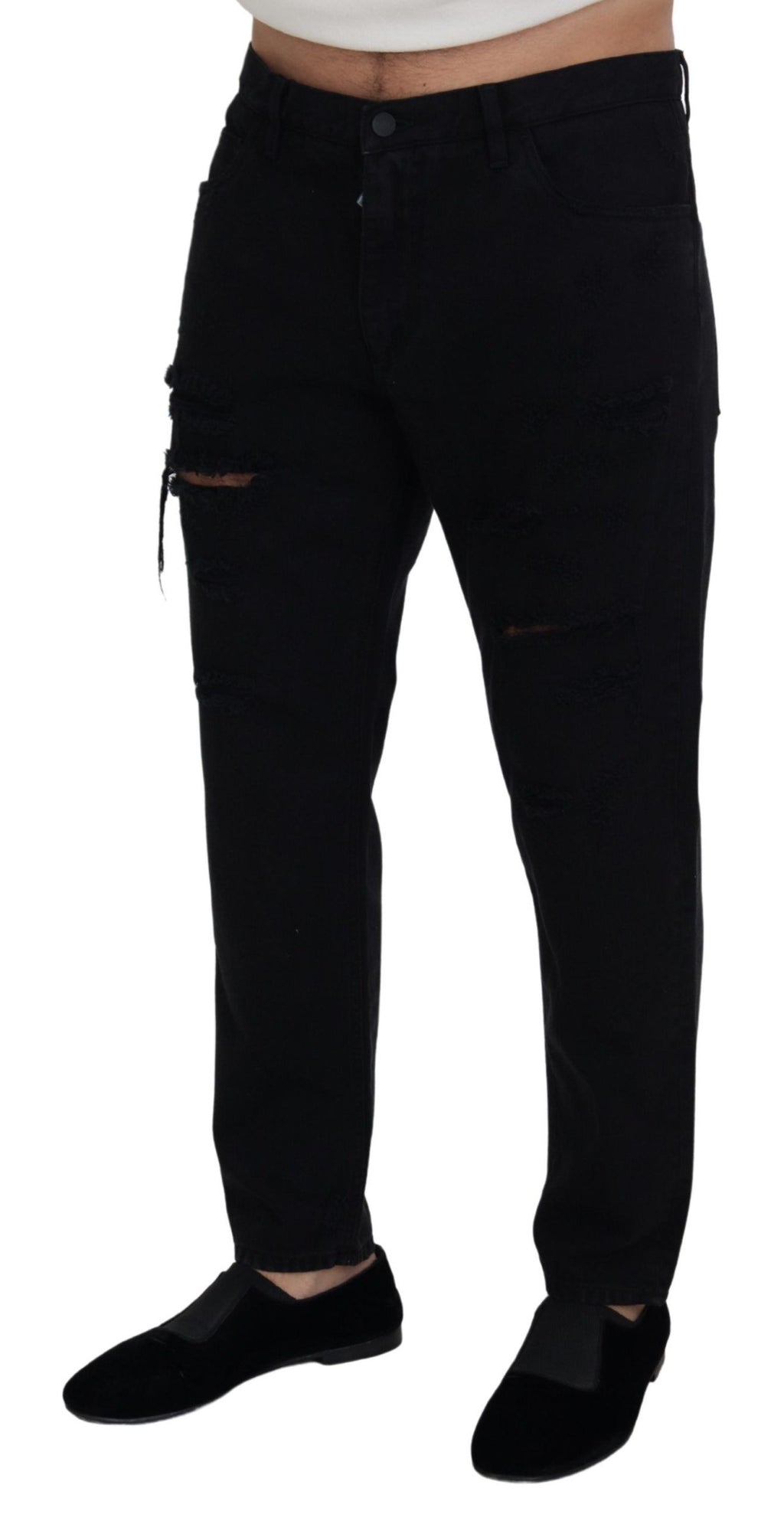Dolce & Gabbana Schwarze Loose Regular Zerrissene Baumwolljeans