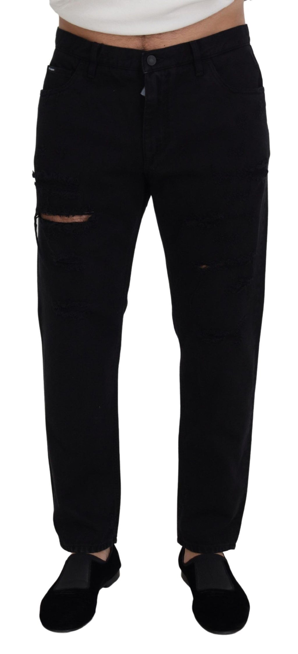 Dolce & Gabbana Schwarze Loose Regular Zerrissene Baumwolljeans
