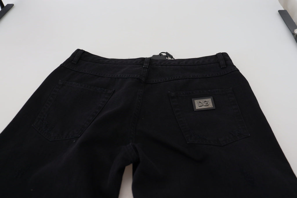Dolce & Gabbana Schwarze Loose Regular Zerrissene Baumwolljeans
