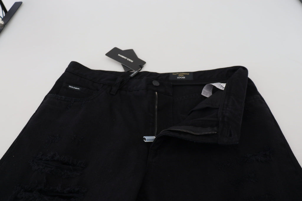 Dolce & Gabbana Schwarze Loose Regular Zerrissene Baumwolljeans