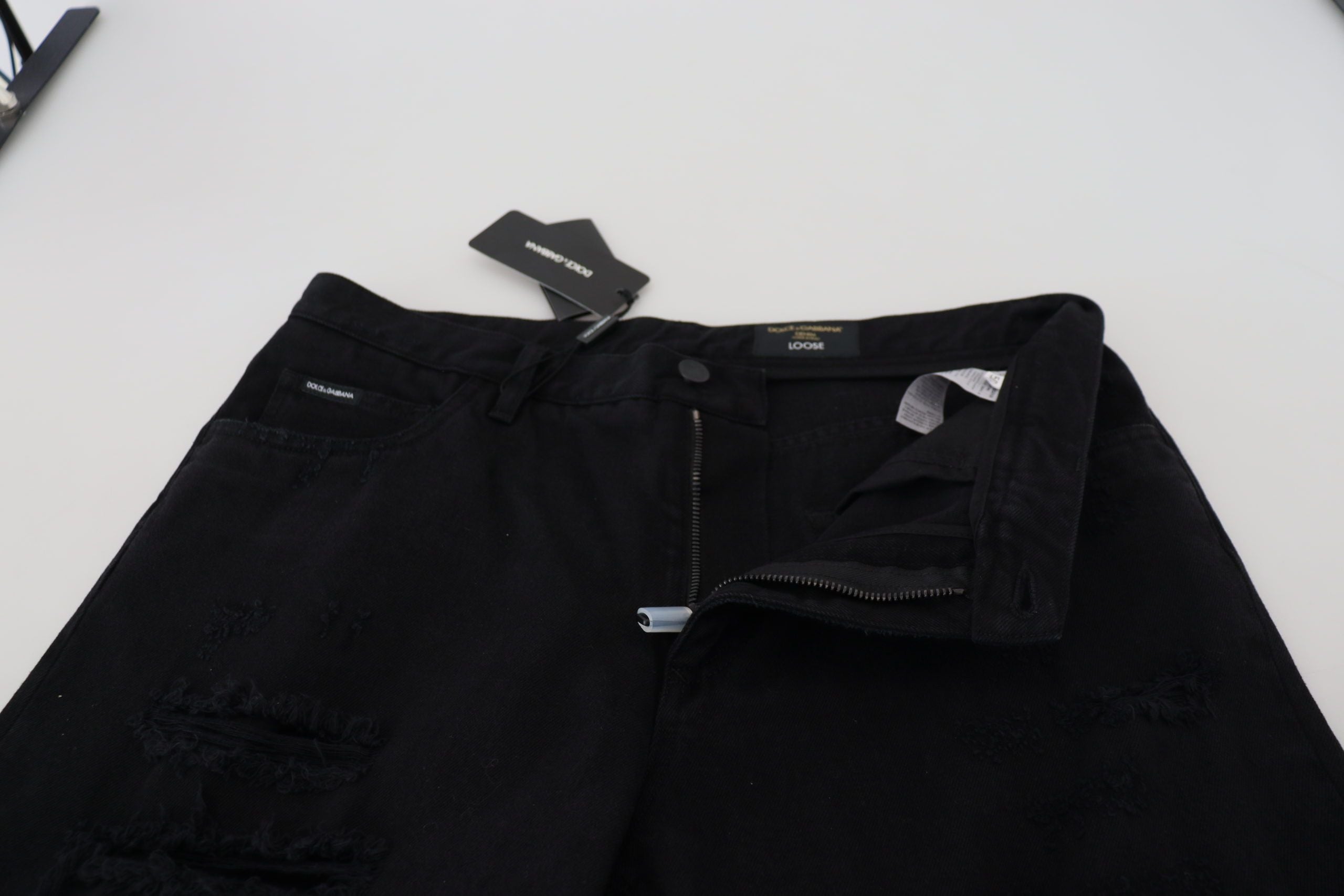 Dolce & Gabbana Schwarze Loose Regular Zerrissene Baumwolljeans