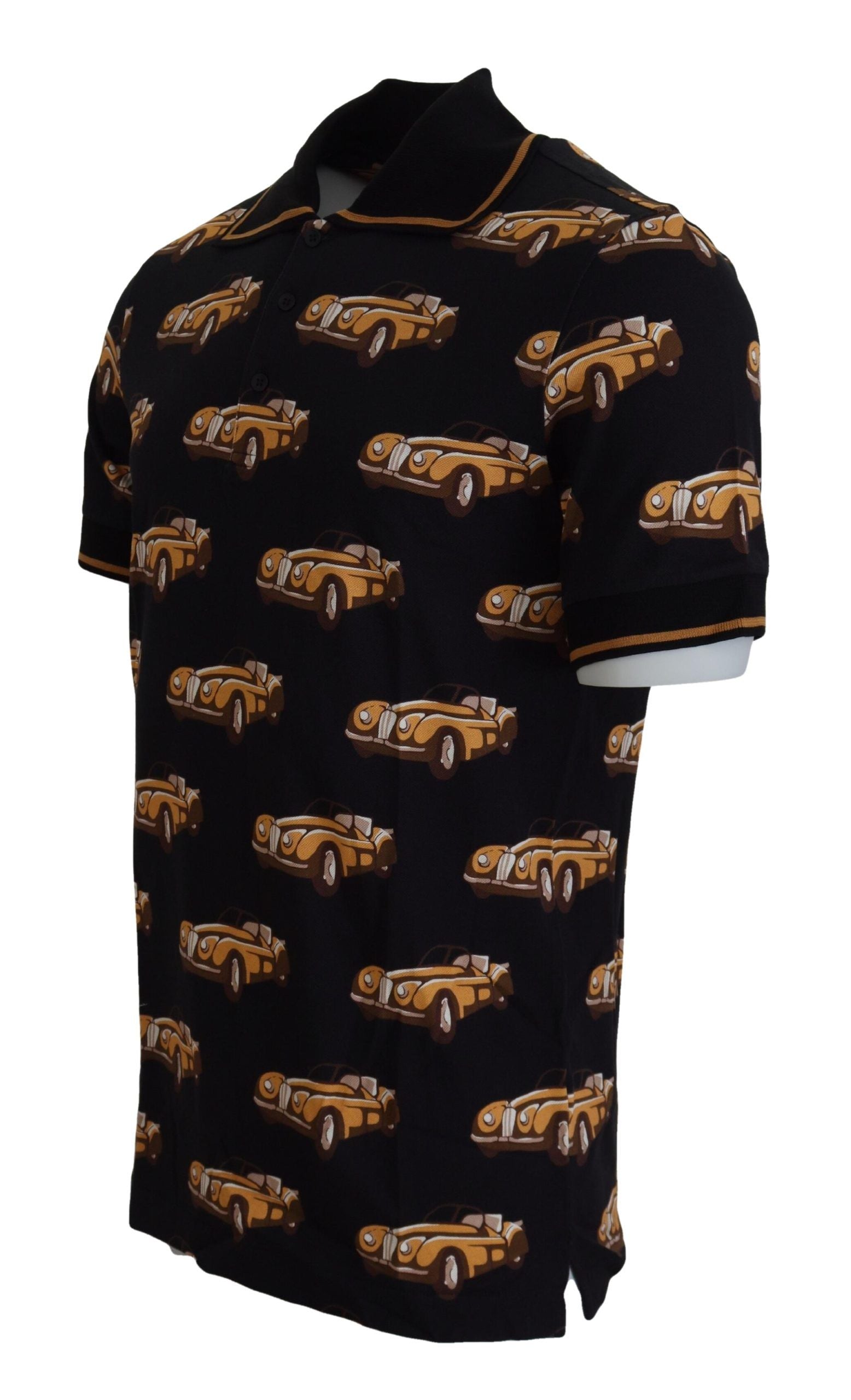 Dolce & Gabbana Schwarzes Kurzarm-Polo-T-Shirt mit Autodruck