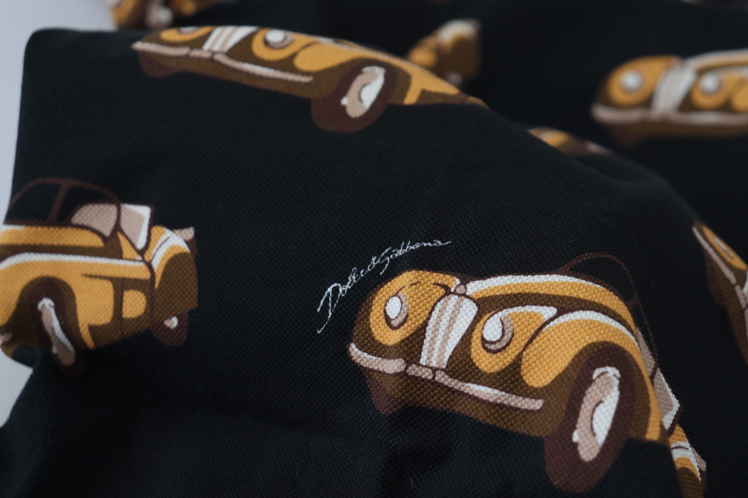 Dolce & Gabbana Schwarzes Kurzarm-Polo-T-Shirt mit Autodruck