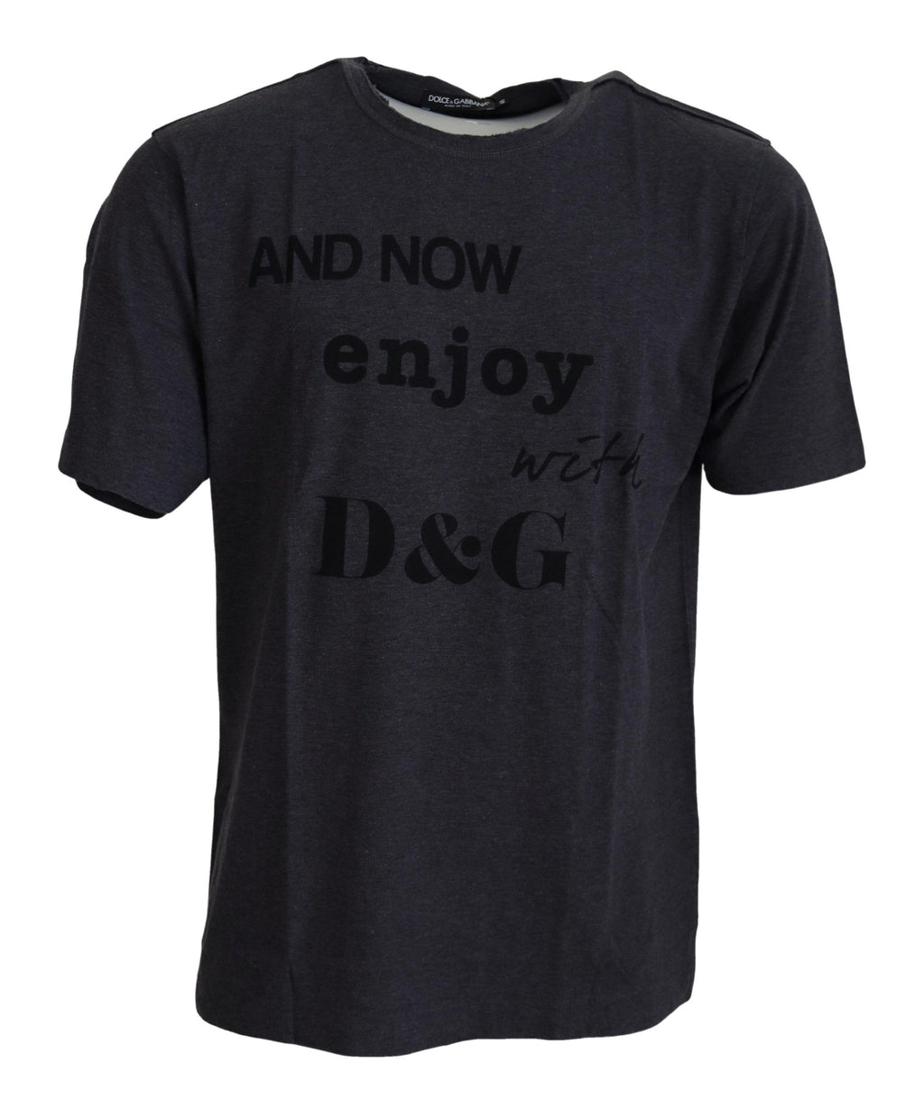 Dolce & Gabbana Graues Kurzarm-T-Shirt mit Rundhalsausschnitt aus Baumwolle