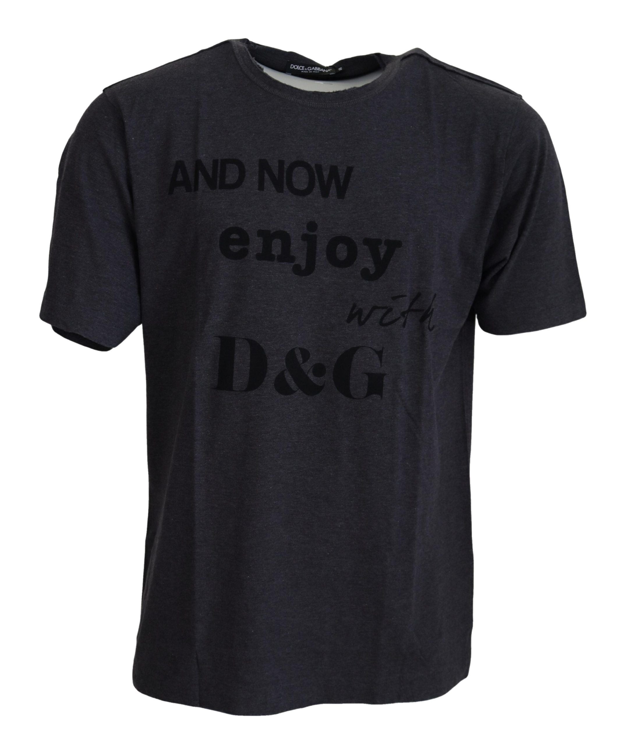 Dolce & Gabbana Graues Kurzarm-T-Shirt mit Rundhalsausschnitt aus Baumwolle