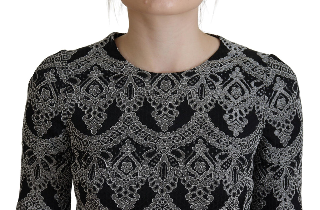 Dolce & Gabbana Schwarz-graues Jacquard-Bodycon-Kleid