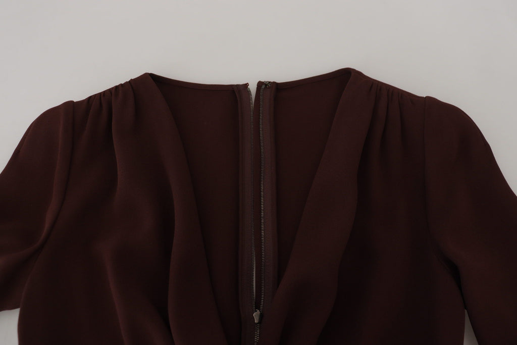 Dolce & Gabbana Braunes langärmeliges Midi-Stretch-Kleid mit Wickeloptik