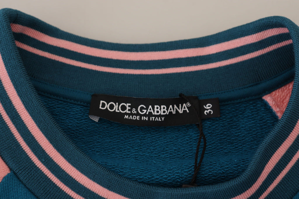 Dolce & Gabbana Blau Rosa Königin Pailletten Kristall Pullover