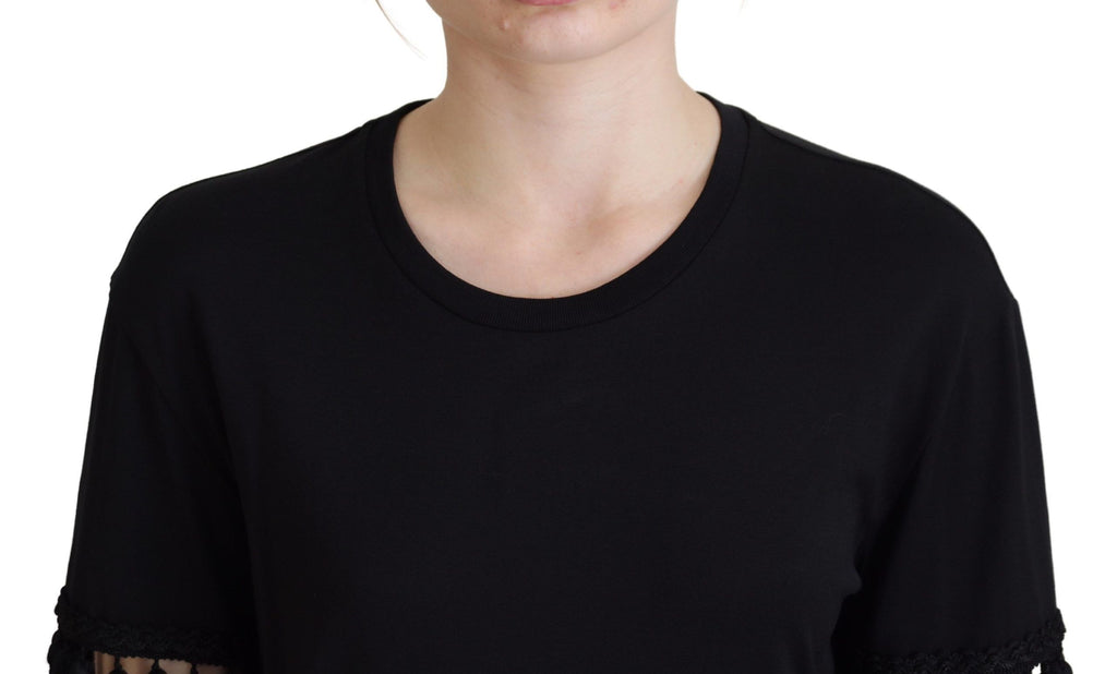 Dolce & Gabbana Schwarzes T-Shirt Bluse Tassle Baumwolle Bluse