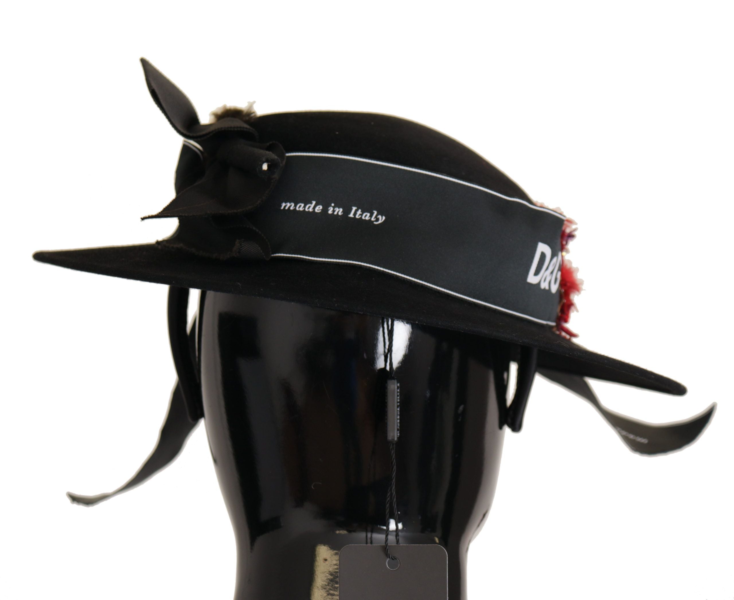 Dolce & Gabbana Schwarzer Lapil Kristall Herz Feder Brosche Fedora Hut