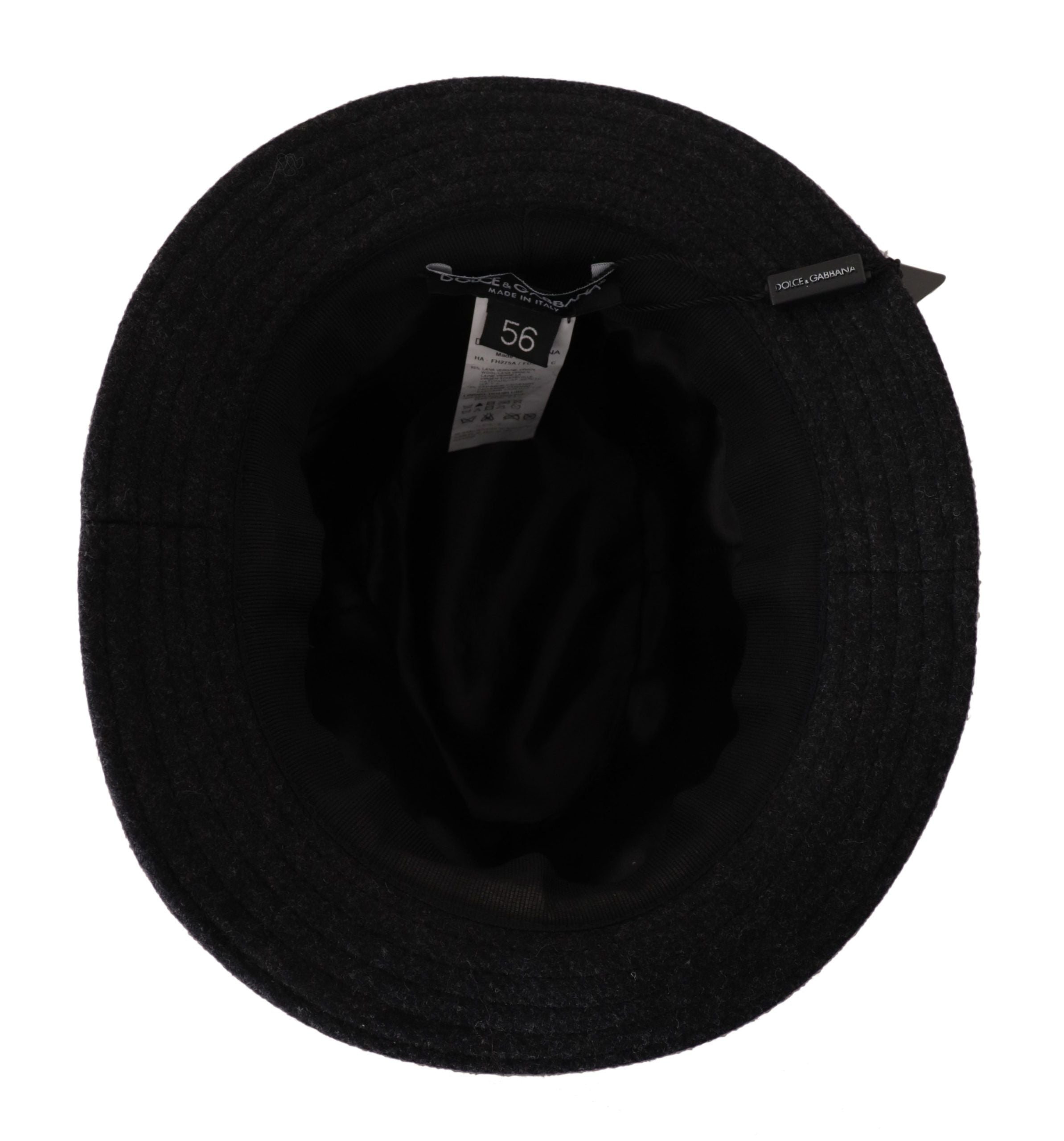 Dolce & Gabbana Grauer Schurwolle Logo Fedora Trilby Cappello Hut