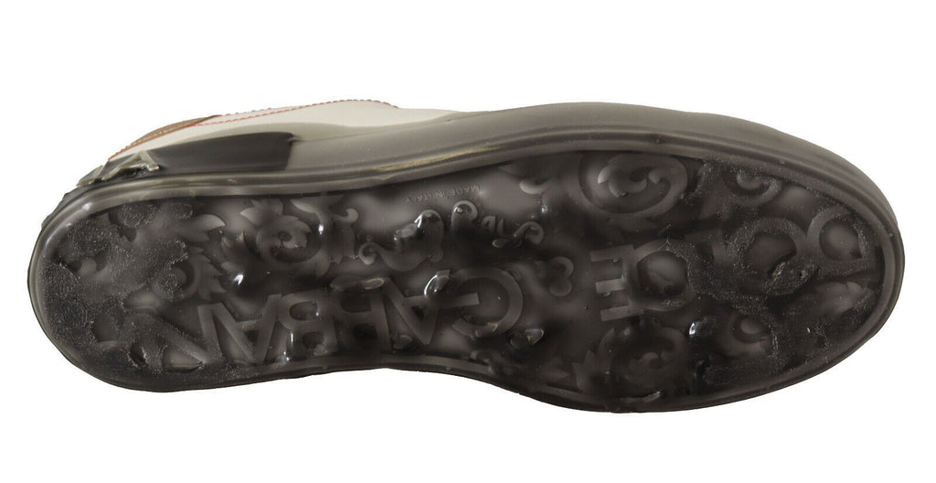 Dolce & Gabbana Weiß Gold Leder Low Top Turnschuhe Freizeitschuhe