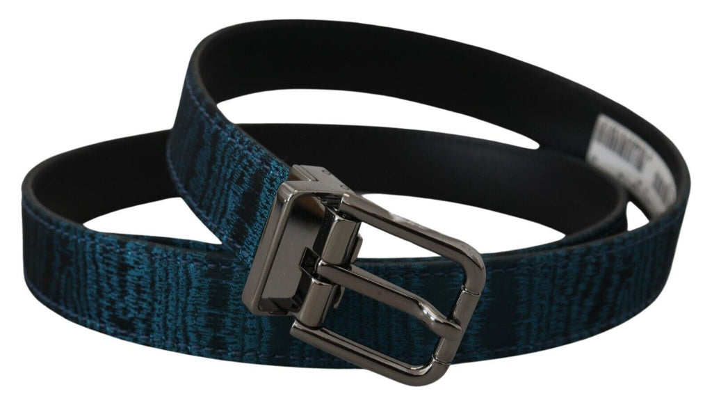 Dolce & Gabbana Blauer Jacquard Moire Gürtel mit silbernen Metallelementen Herren