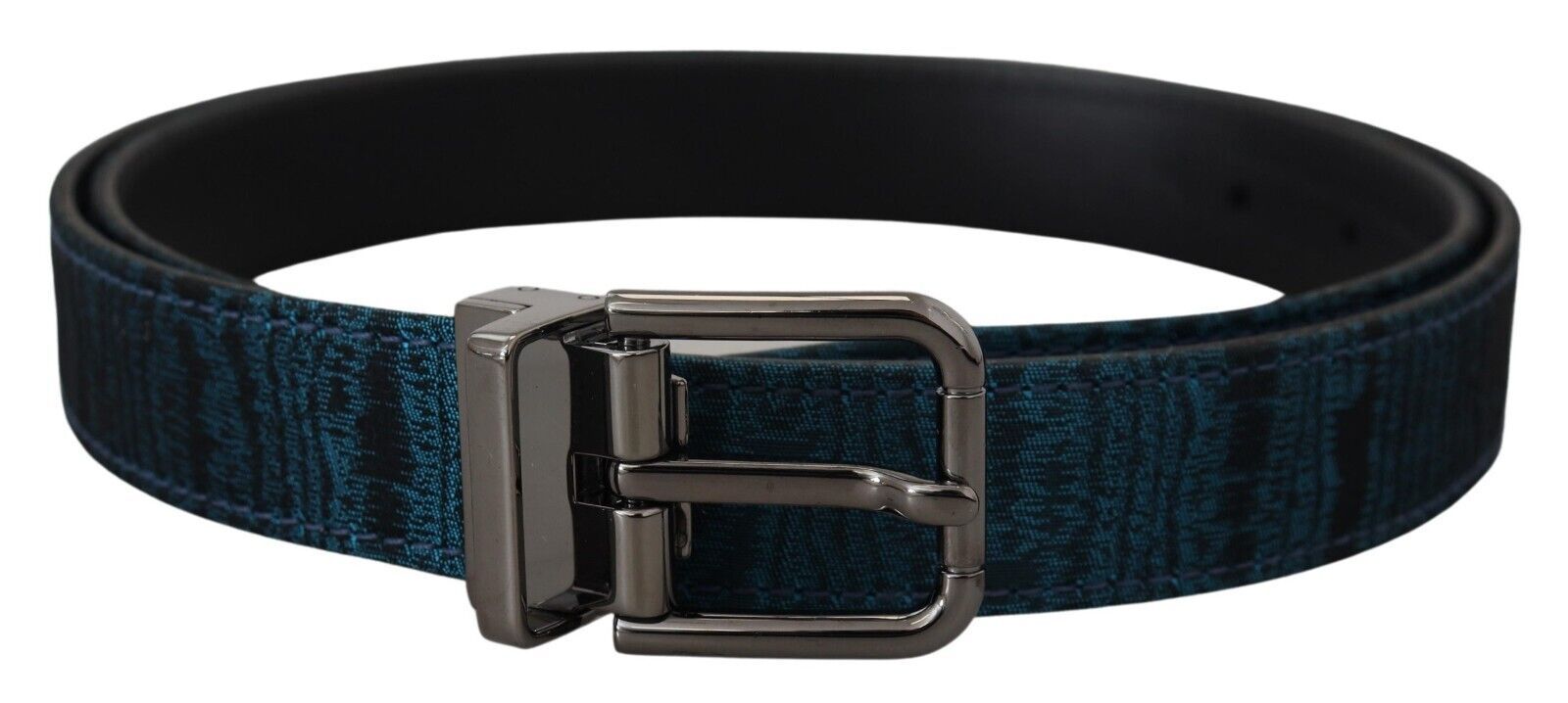 Dolce & Gabbana Blauer Jacquard Moire Gürtel mit silbernen Metallelementen Herren